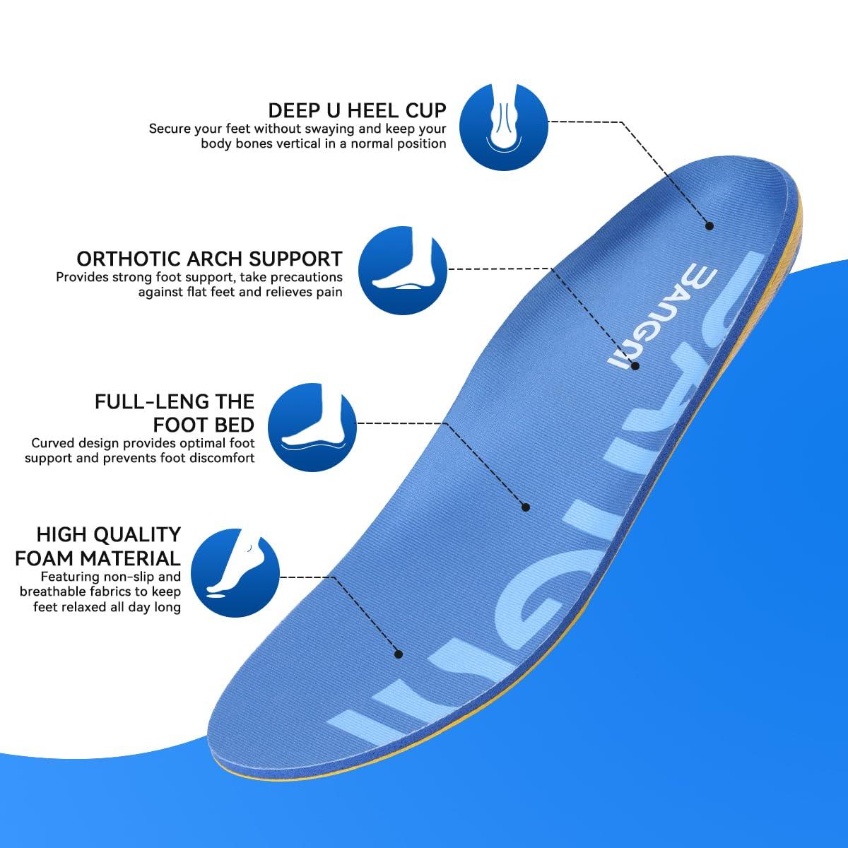 3ANGNI 3ANGNI Arch Support Orthotic Insoles for Plantar Fasciitis, 220+lbs Heavy Duty High Arch Flat Feet Orthopedic Inserts, Over-Pronation Foot Pain Insoles for Work Boot Standing All-Day Men Women