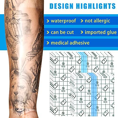 Nuanchu 50 Pieces Shower Waterproof Patch Transparent Stretch Adhesive Bandage Waterproof Clear Adhesive Bandages Tattoo Protective Transparent Film Adhesive Bandages for Tattoos (4 x 4 Inch, 6 x 6 Inch)