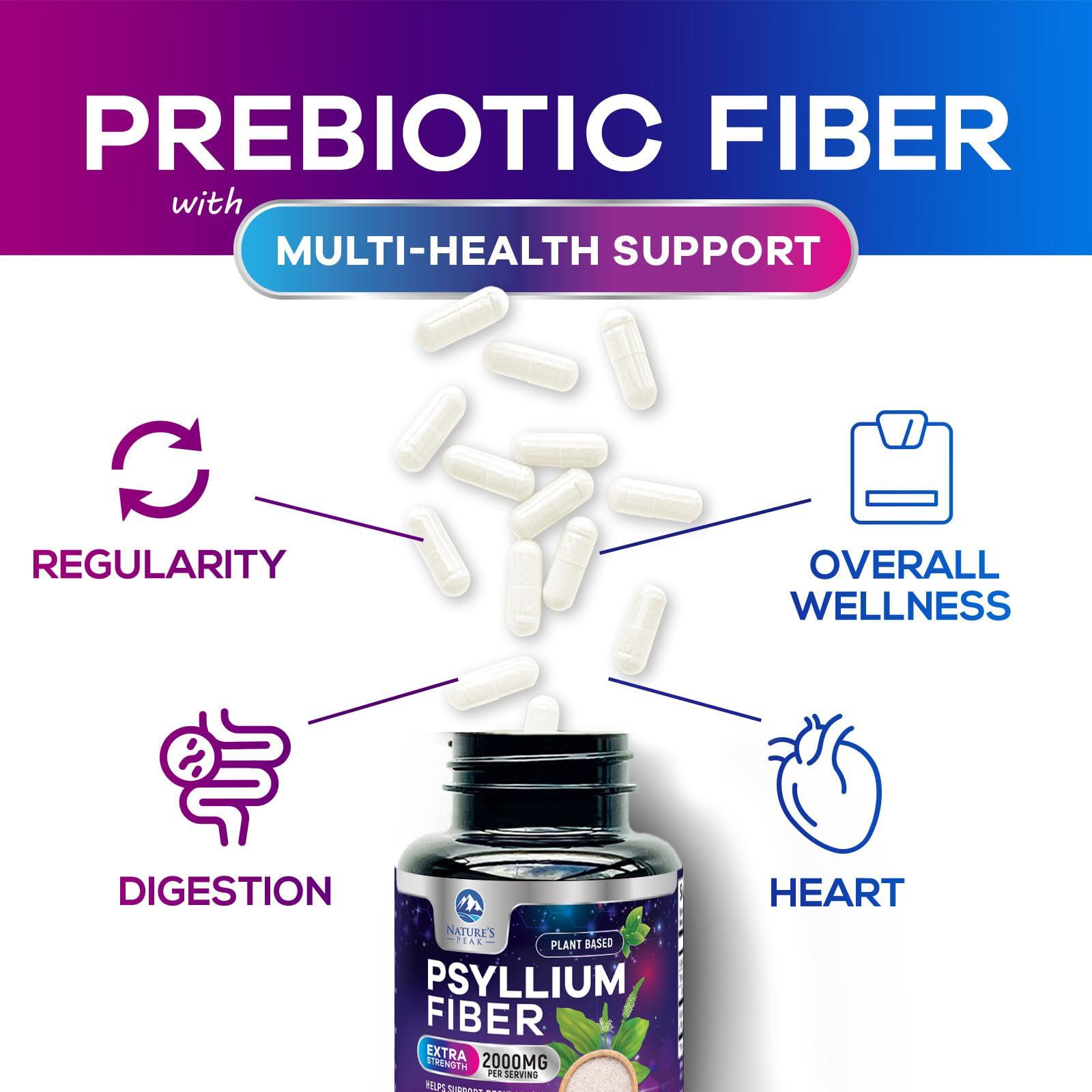 Nature\'s Peak Psyllium Husk Powder Caps 1500mg - Non-GMO, Natural Soluble Fiber for Daily Digestive Health & Regularity Support, Vegan Psyllium Fiber Supplement with Plant Based Fiber, Sugar Free - 60 Capsules