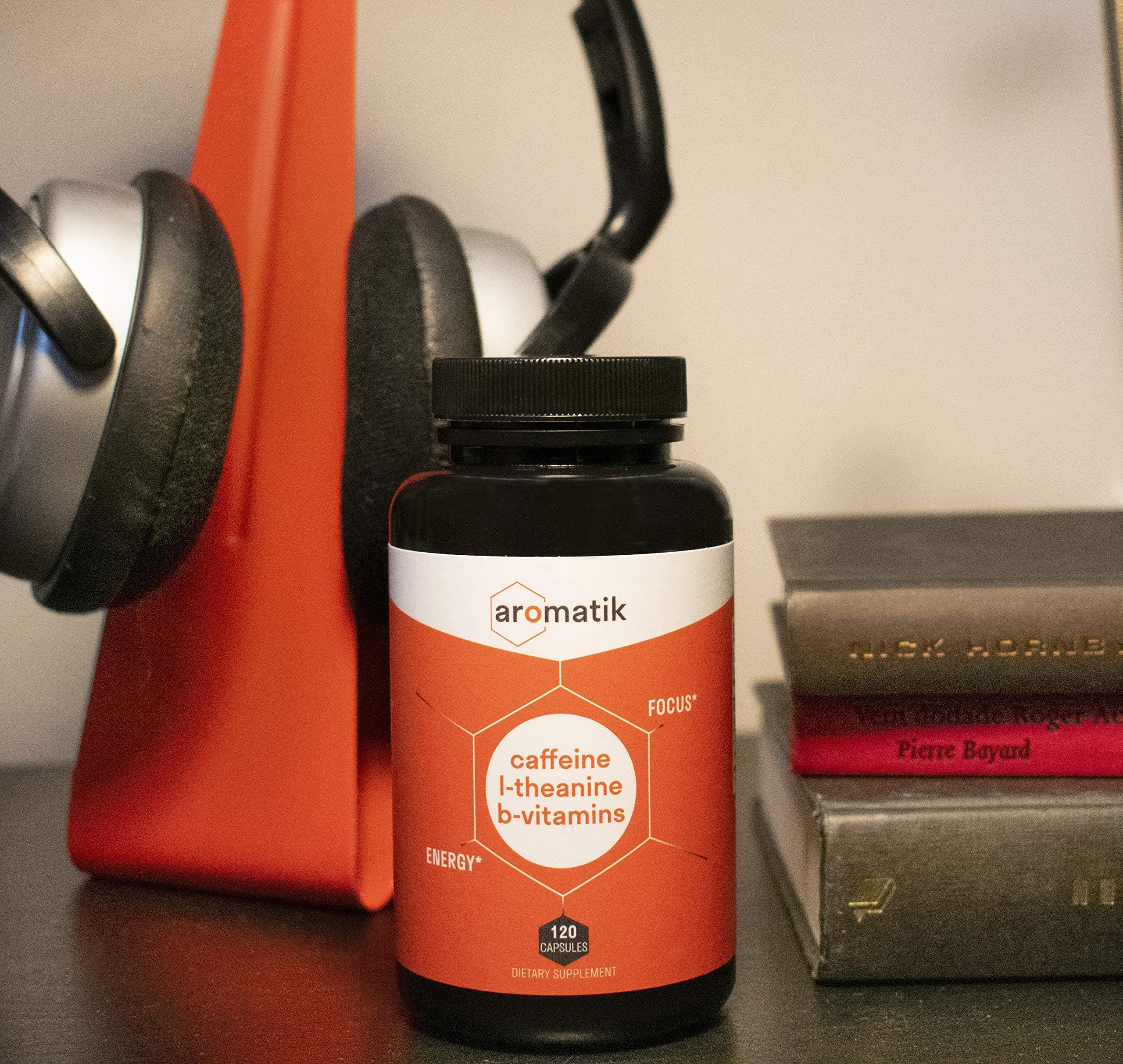 Aromatik Aromatik Caffeine L-Theanine Focus Supplement | Caffeine (100 mg) + L-Theanine (200 mg) + B Vitamins | Energy Focus Cognition | USA Made at FDA Registered Facility | Vegan Capsules | 120 Servings