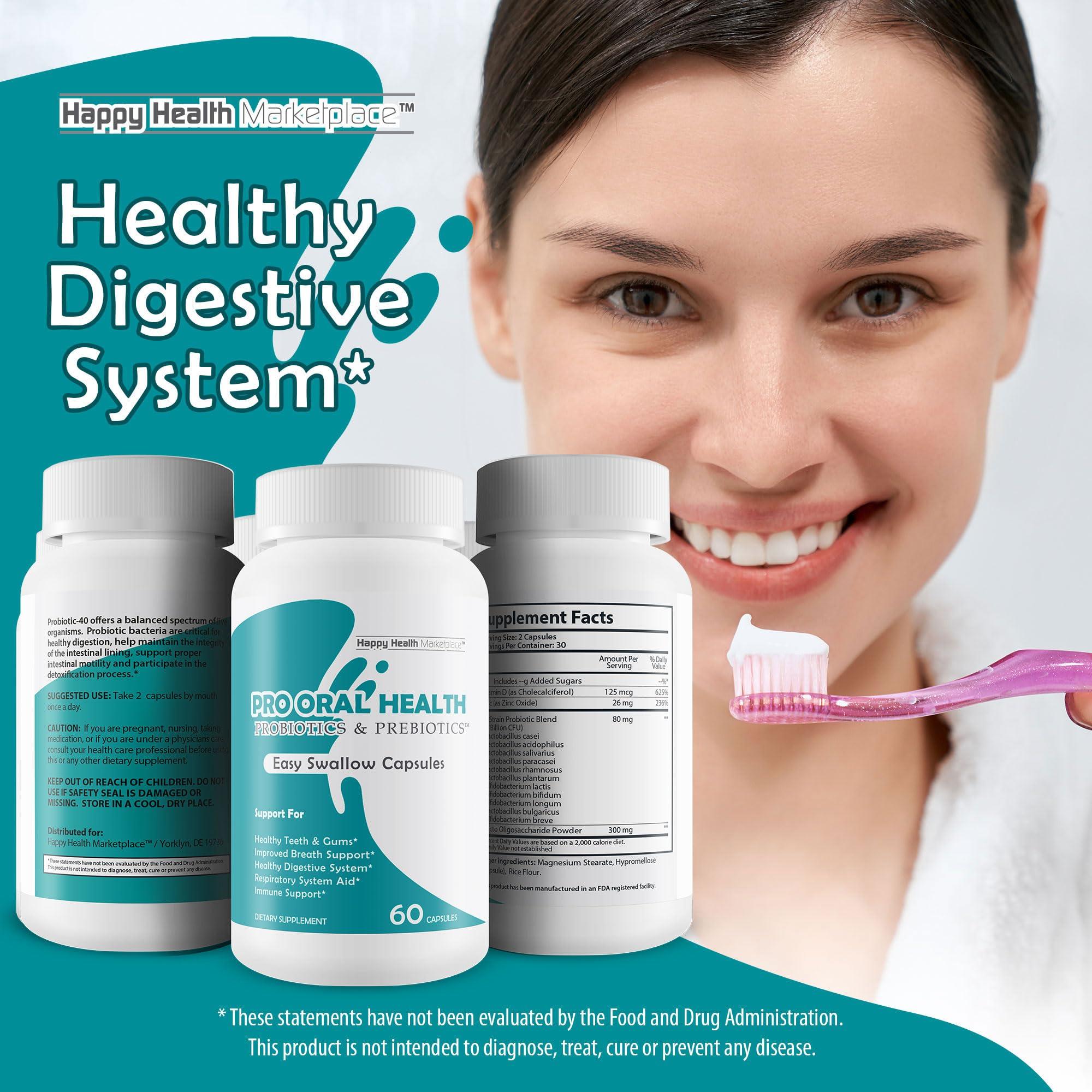 Generic Pro Oral Health Probiotics & Prebiotics - Oral Probiotics for Mouth & Bad Breath - Easy Swallow Capsules - Our Best Oral Health Probiotics Bad Breath Blend - 40 Billion CFU