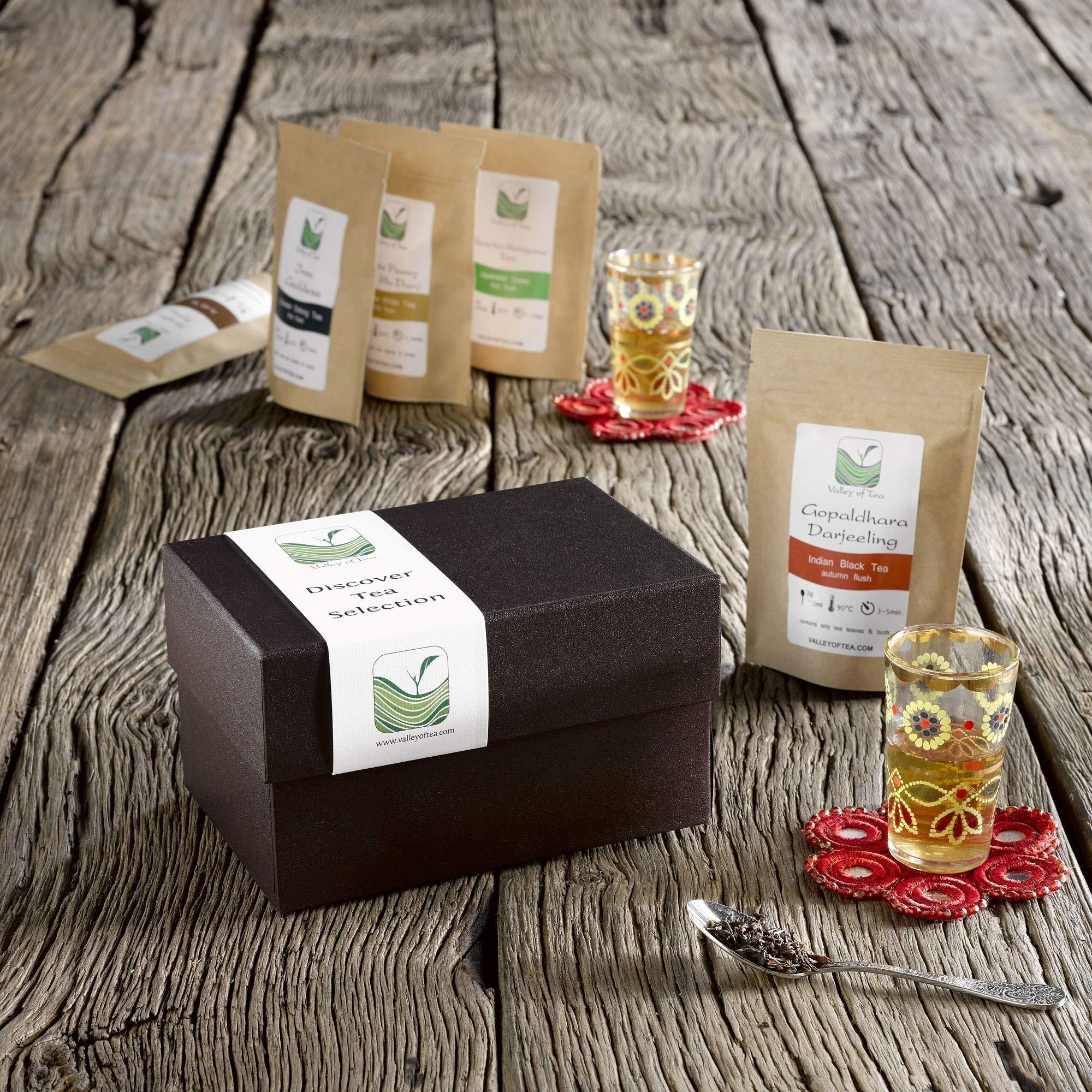 Valley of Tea Tea Lovers Gift Box Discover - Luxury Loose Leaf Tea Variety Pack - Specialty Teas Gift Basket - Luxury Gourmet Tea Assortment Samplers - Samples Loose Leaf Tea Gift Set Tea Sampler Gift Set