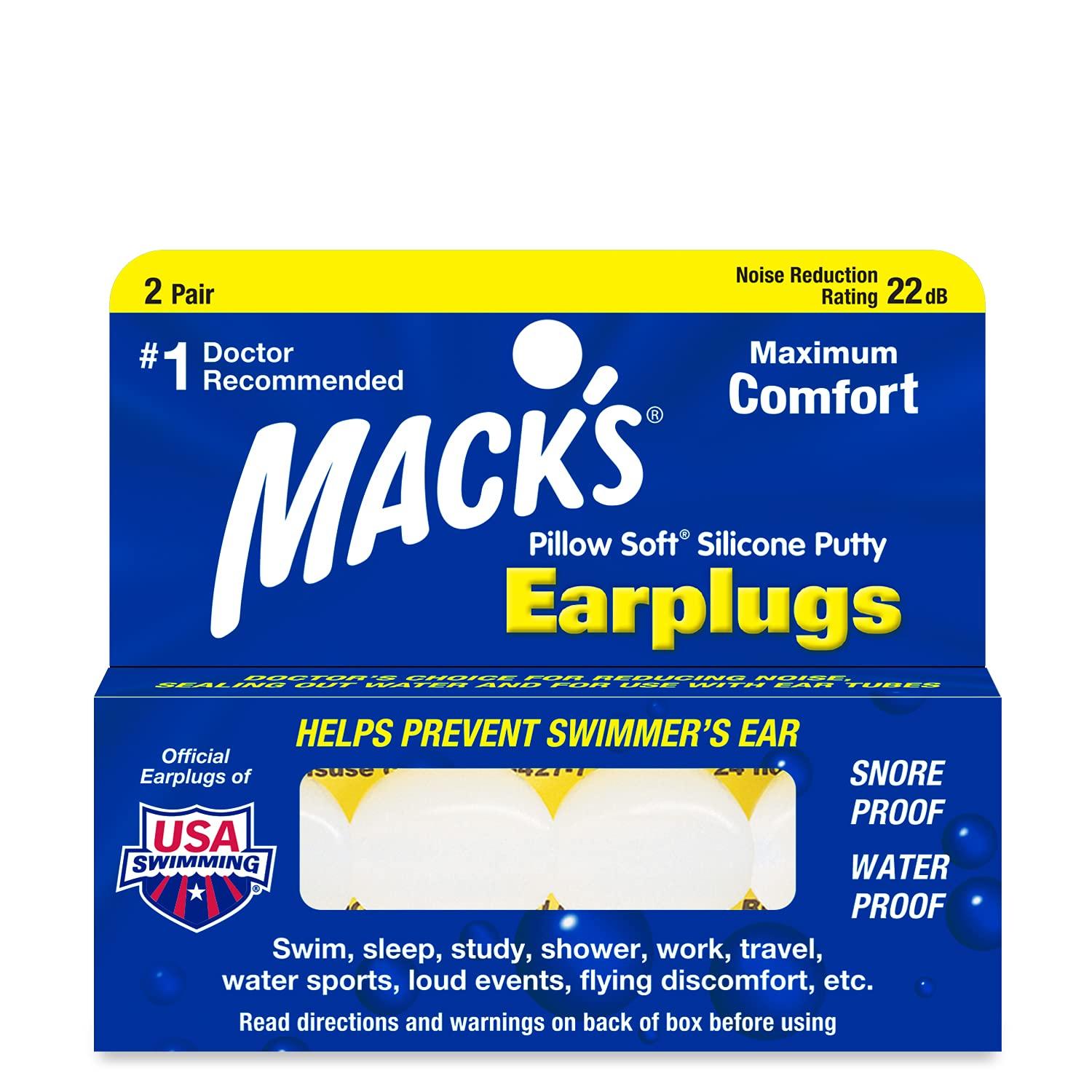 Mack's Mack’s Pillow Soft Silicone Earplugs – 2 Pair – The Original Moldable Silicone Putty Ear Plugs for Sleeping, Snoring, Swimming, Travel, Concerts and Studying