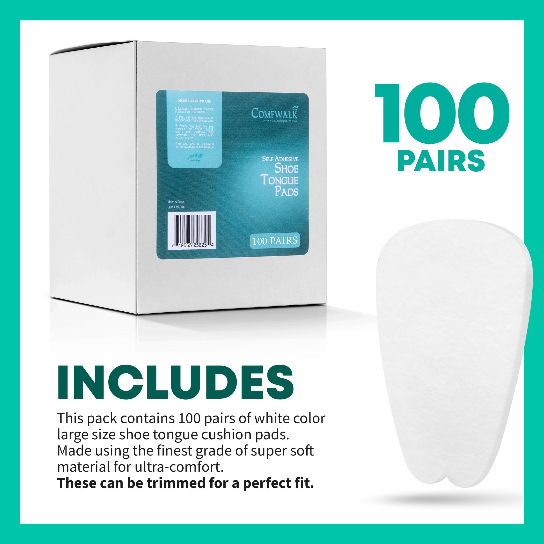Comfwalk COMFWALK Felt Tongue Pads for Shoes - Soft Self-Adhesive Shoe Inserts (White, 100 Pairs)