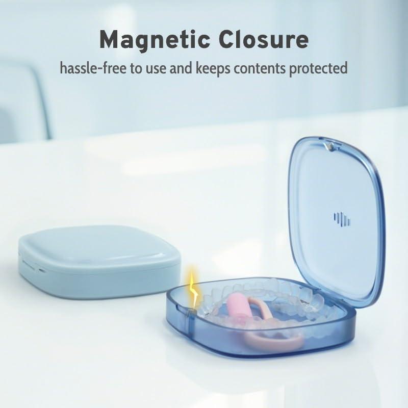 Maobuli Transparent Slim Retainer Case, Small Aligner Case for Travel, Compact Night Guard Case with Vent Holes, Fancy Retainer Holder Compatible with Invisalign(Pink)