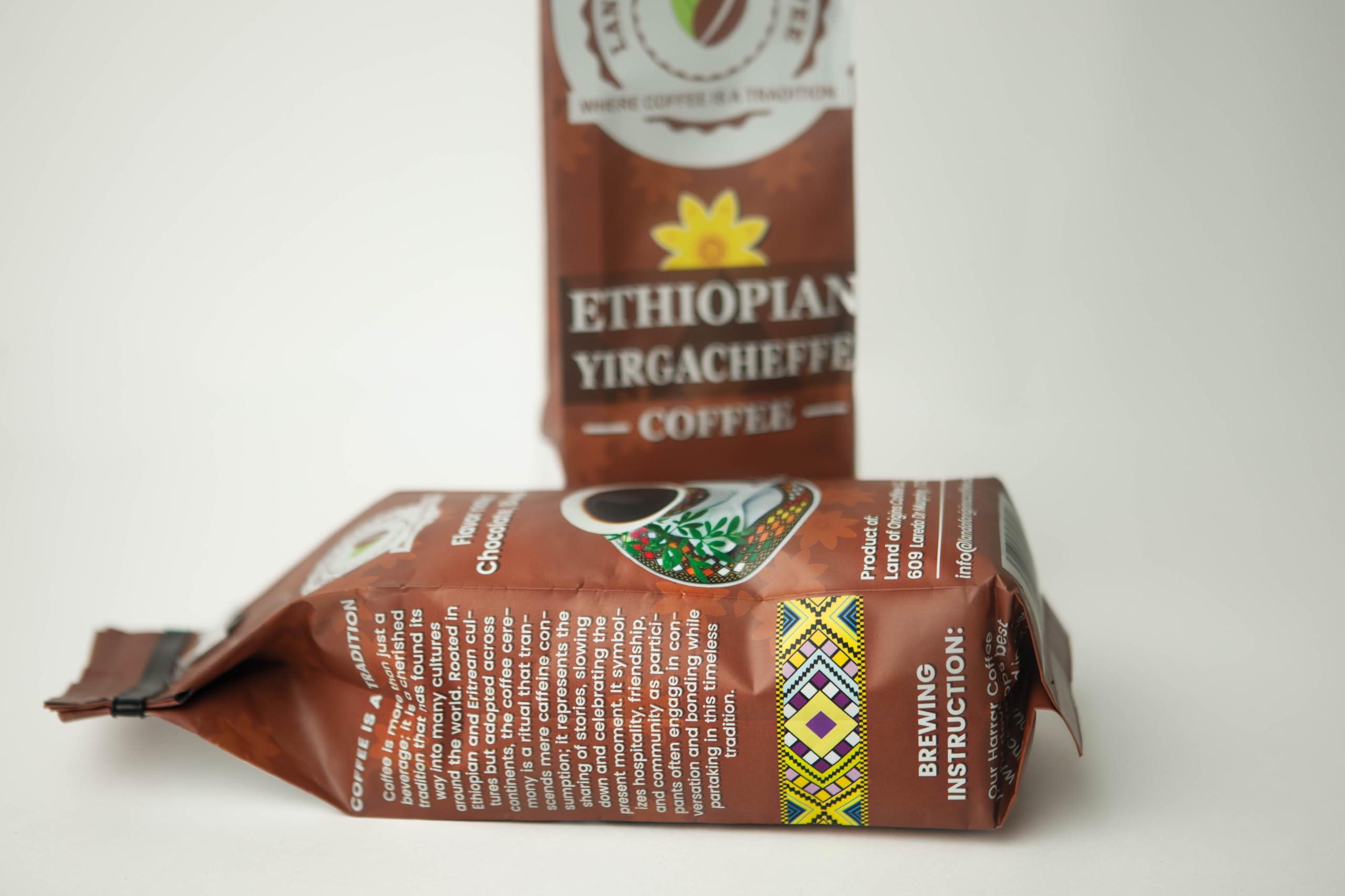 Land of Origins Coffee LLC LAND OF ORIGINS COFFEE ETHIOPIAN YIRGACHEFFE WHOLE BEANS COFFEE, medium roast, single-origin,100% Arabica, natural Ethiopian coffee 16oz (1 pound)
