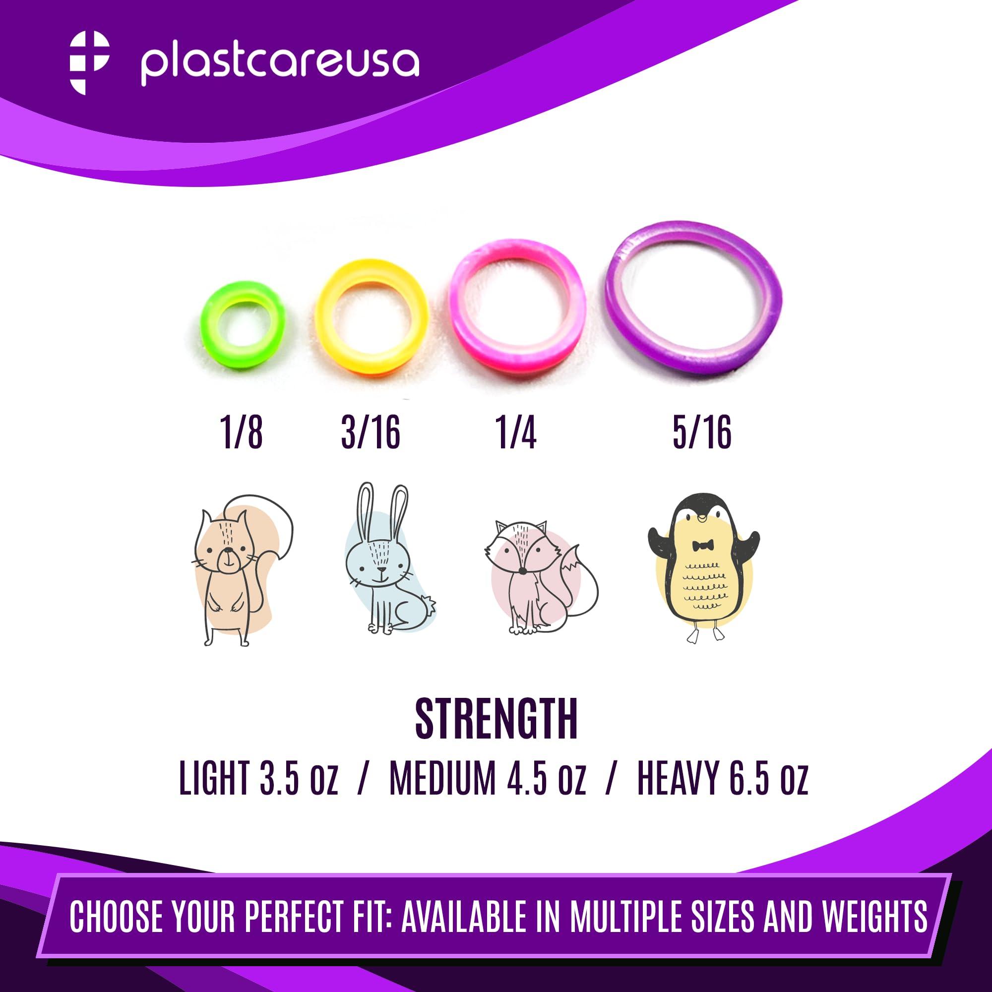 PlastCare USA 1000 Assorted Colors (Light 3.5 Oz, 5/16\" Penguin) Orthodontic Elastic Bands for Braces, Multi-Sized & Multi-Tension Dental Bands for Teeth Alignment, Gap Closure, Latex (10 Bags of 100)