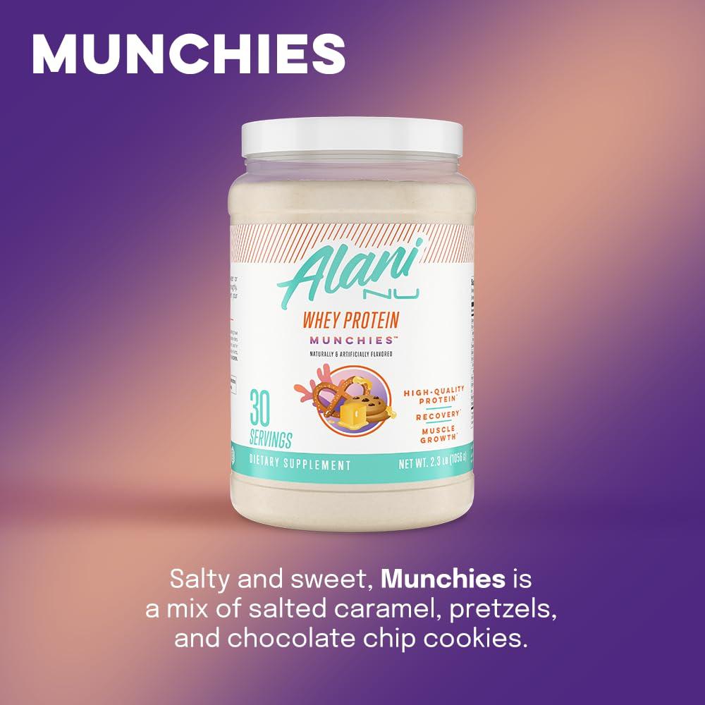 Alani Nu Alani Nu Whey Protein Powder Munchies | 23g Protein with Low Sugar & Digestive Enzymes | Meal Replacement Powder | Low Fat Low Carb Whey Isolate Protein Blend | Low Sugar |30 Servings