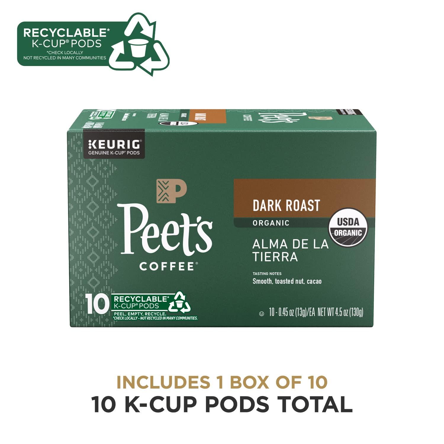 Peet's Coffee Peet\'s Coffee, Dark Roast K-Cup Pods for Keurig Brewers - Organic Alma de la Tierra, USDA Organic 10 Count (1 Box of 10 K-Cup Pods)
