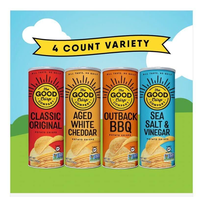 The Good Crisp Company The Good Crisp Company, Potato Chips Variety Pack, 5.6 Ounce Canisters, Pack of 4 (Variety Pack) Non-GMO, Allergen Friendly, Potato Chip Snack Pack, Gluten Free Snacks