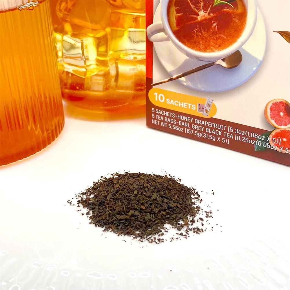 KAYFOOD KAYFOOD Garden Honey Grapefruit Tea Powdered & Earl Grey Black Tea Bag Mix 10 Sticks (5.56oz), (Honey Grapefruit 5 Sticks & Early Grey Black 5 Teabags)