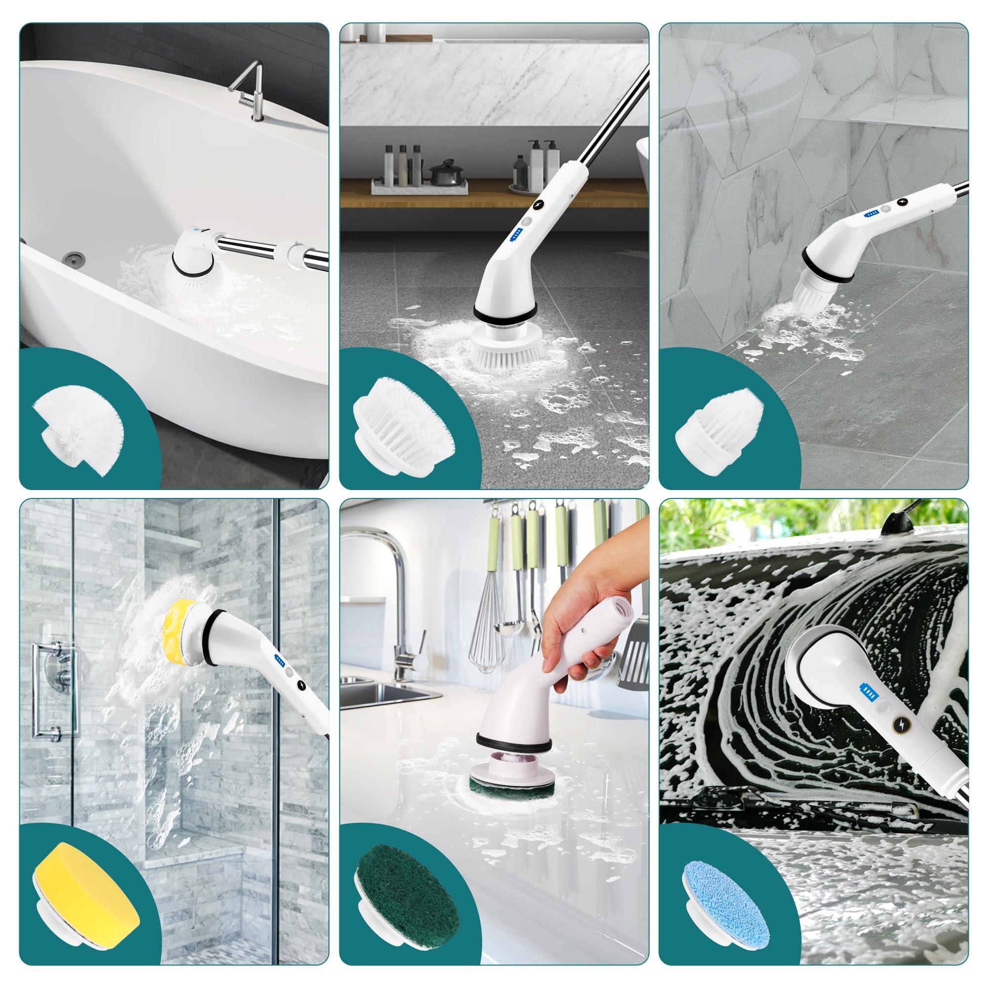 diwaite Diwaite Electric Spin Scrubber, 2 Modes Speed Shower Scrubber up to 400 RPM, Cordless Cleaning Brush with 6 Replaceable Brush Heads and Adjustable Extension Handle for Bathroom, Car, Floor