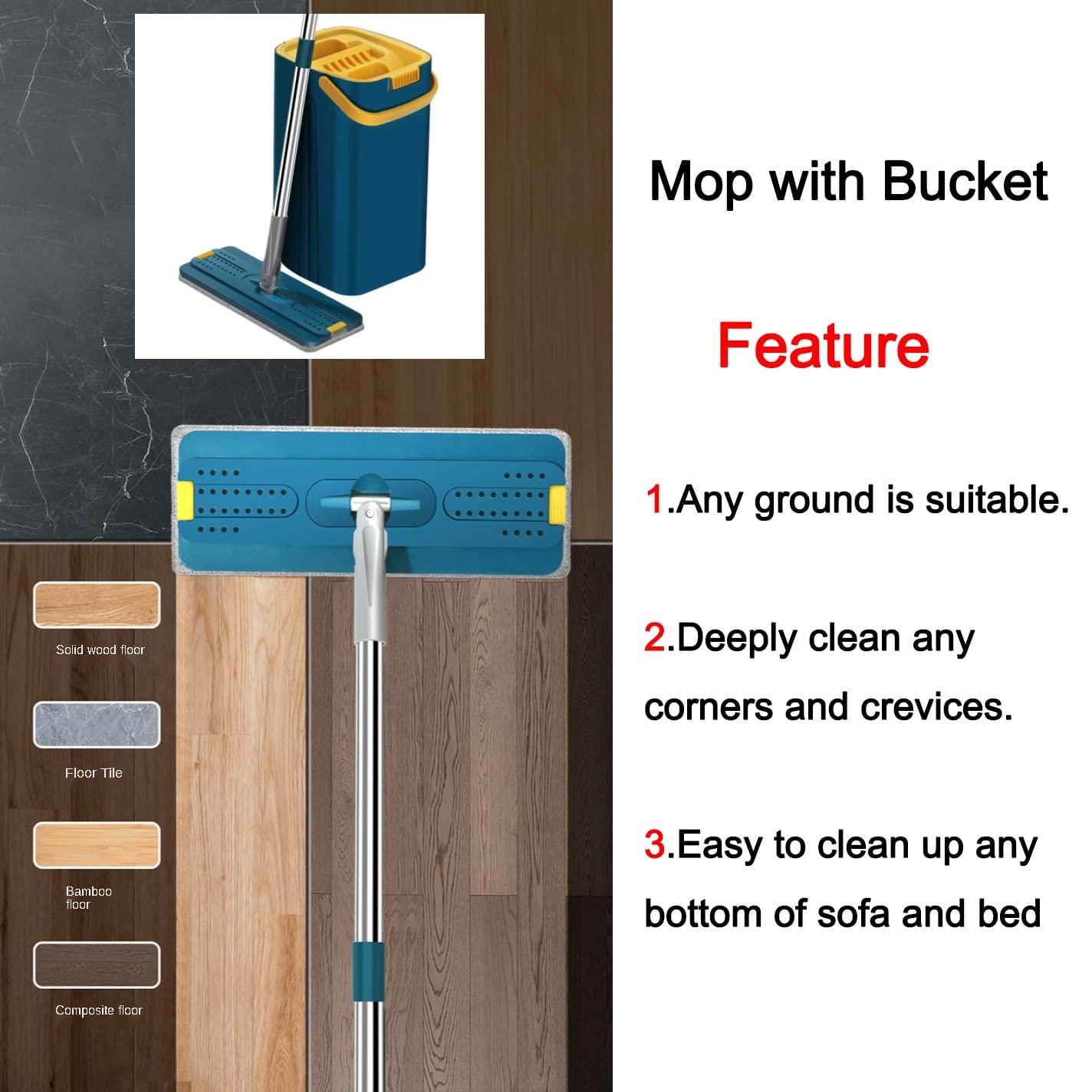 GRFIT Microfiber Mop Flat Squeeze Mop with Bucket 360 Rotating Hand Free Washing Floor Cleaning Mop Microfiber Pads Wet Dry Usage Home Wood Floor Cleaning Tile Floor Cleaning (Color : B-Bucket Mop 4pcs Pad