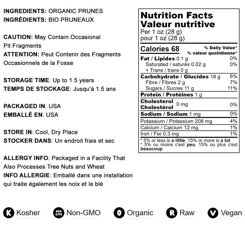 Food to Live Food to Live Organic Pitted Prunes, 5 Pounds Dried California Plums, Non-GMO, Kosher, Unsulfured, Unsweetened, Bulk