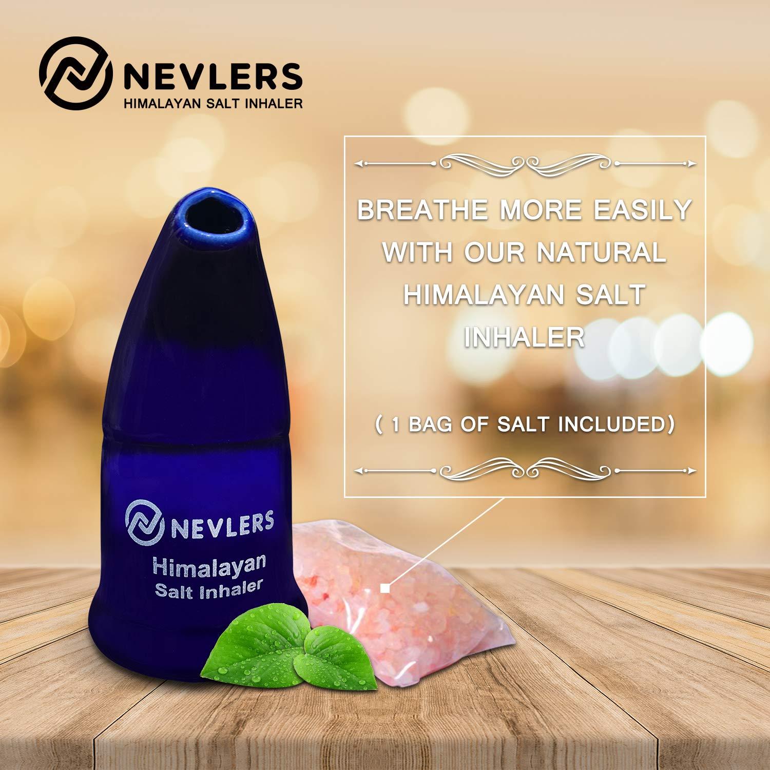 Nevlers Nevlers Navy Blue Himalayan Salt Inhaler w/ 6 Oz Coarse Pink Himalayan Sea Salt | Ceramic Portable Himalayan Pink Salt Inhaler for Lungs & Nose | Homeopathic Natural Asthma Relief Smelling Salts