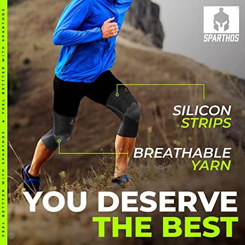 Sparthos Sparthos Knee Compression Sleeves by (Pair) – Support for Sports, Running, Joint Pain Relief – Knee Brace for Men and Women Walking Cycling Football Tennis Basketball Hiking Workout Jogging (Black-L)