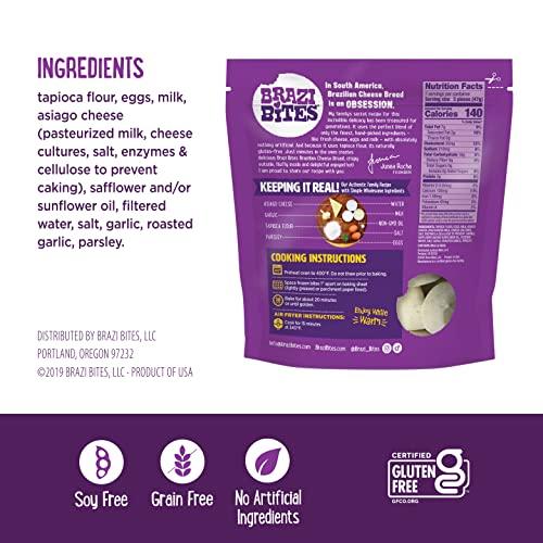 Brazi Bites Brazi Bites Gluten-Free Brazilian Cheese Bread: Garlic Asiago | Vegetarian Frozen Bread Snacks | Soy-Free | No Artificial Ingredients | No Preservatives | 11.5 oz. pouches (4-pack)