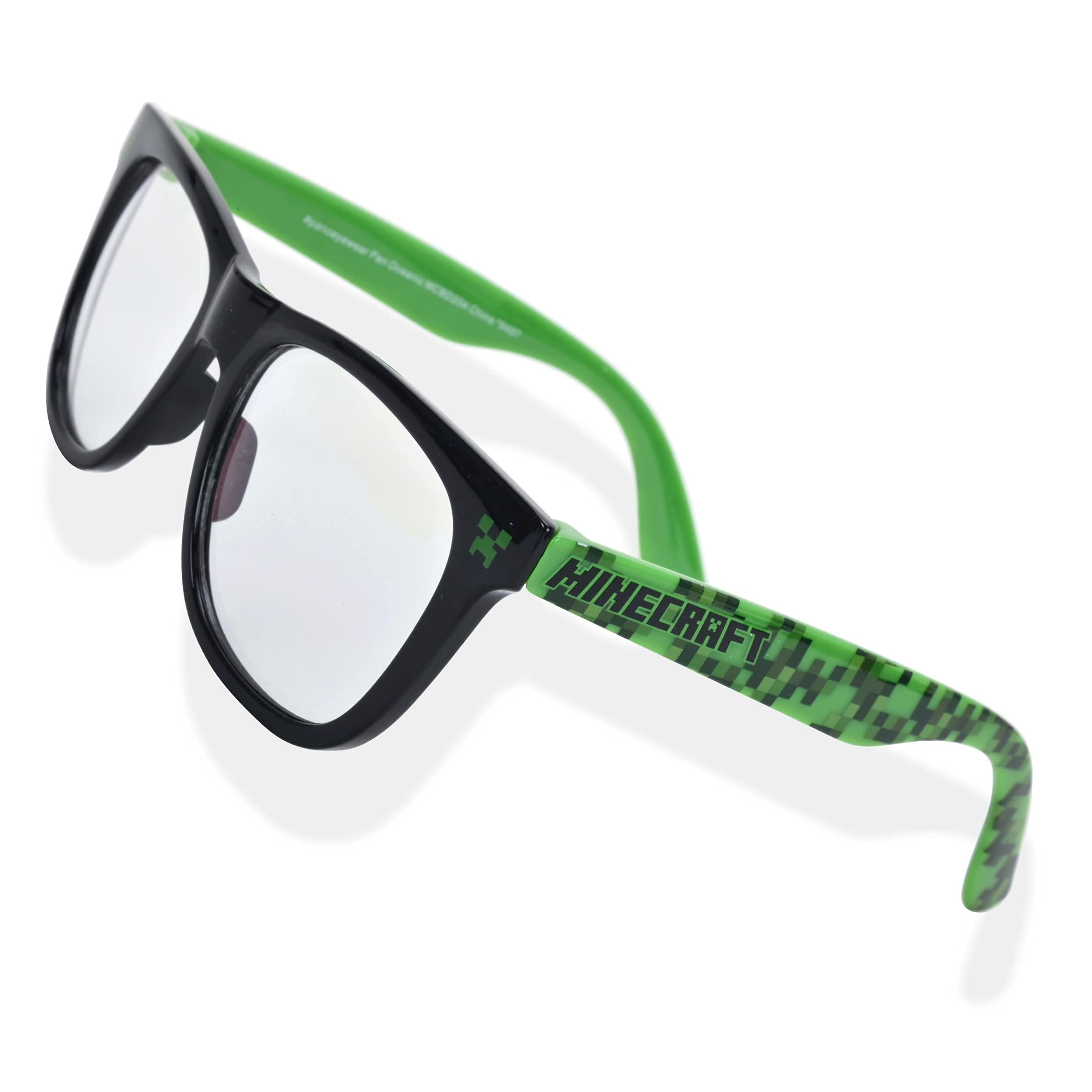 Minecraft Minecraft Blue Light Blocking Glasses with Pouch Computer Glasses and Video Gaming Eyewear Protection (Green/Black)