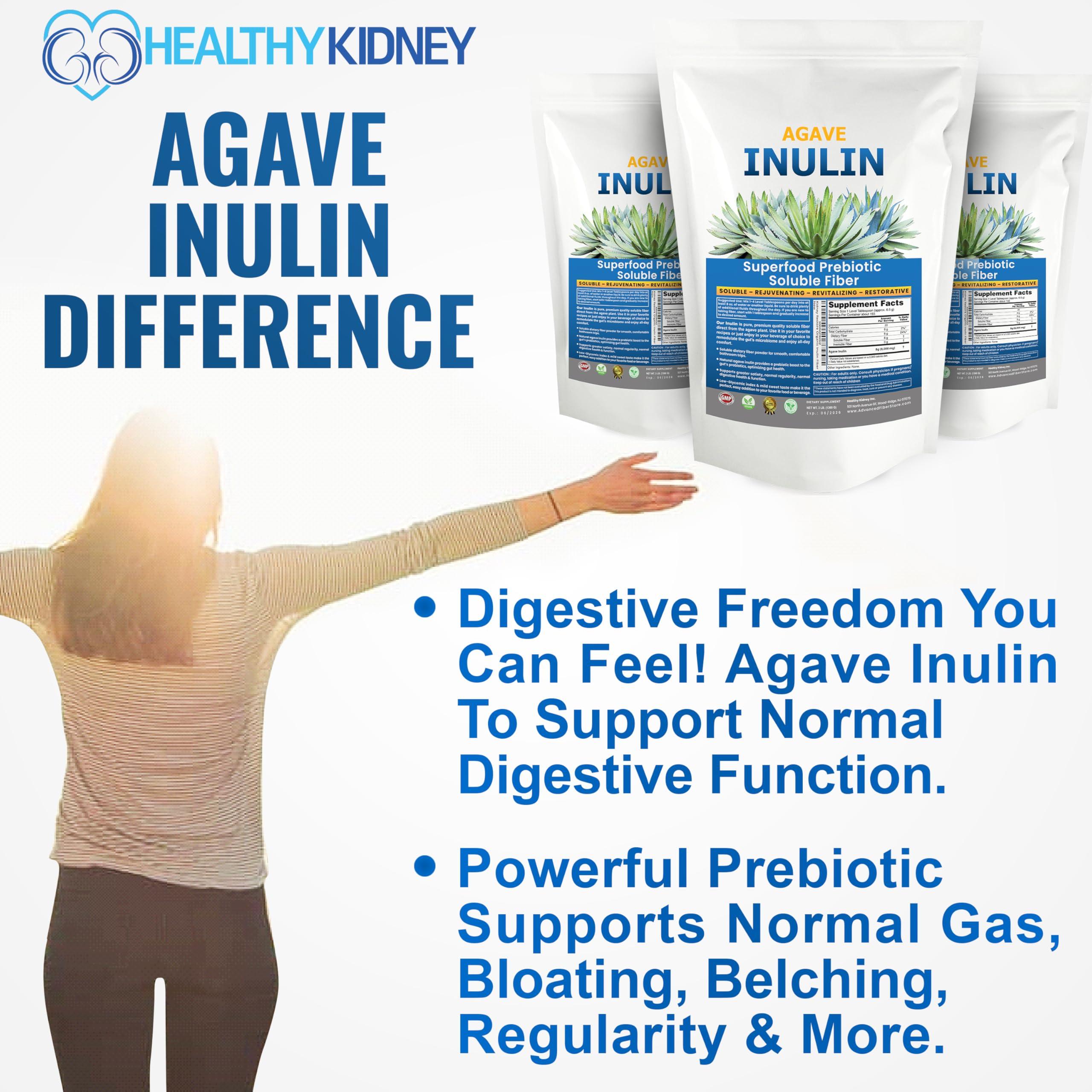 Kidney Restore Inulin Powder (48oz/3 lbs) Gentle Agave Prebiotic Soluble Fiber Supplement for Digestive Support, Gut Health, Vegan Baking, Smoothies & Drinks