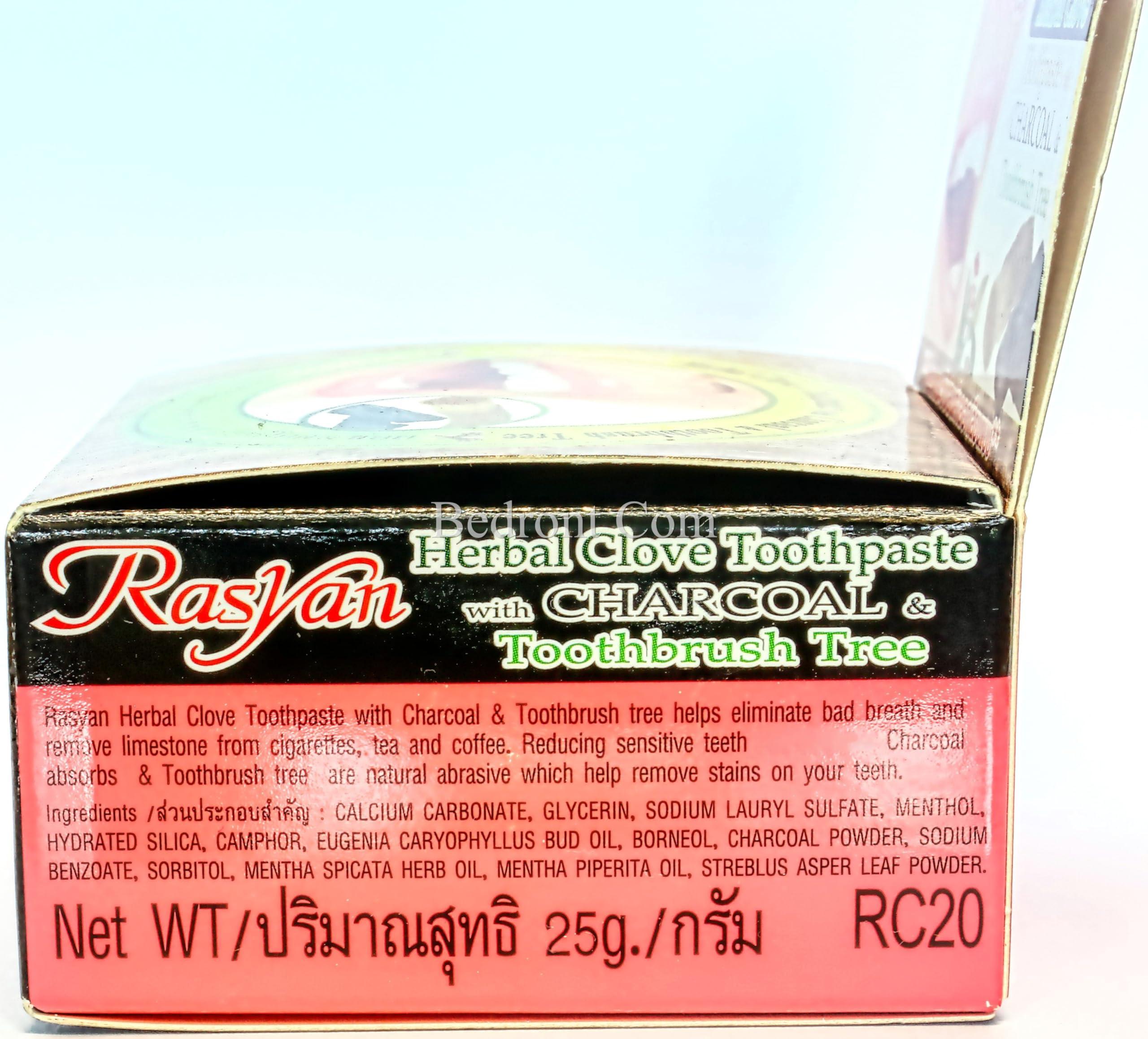 Rasyan 1 Pc. of Rasyan Herbal Clove Concentrated Toothpaste (0.88 oz) with Charcoal and Toothbrush Tree for White and Healthy Teeth. Imported from Thailand.