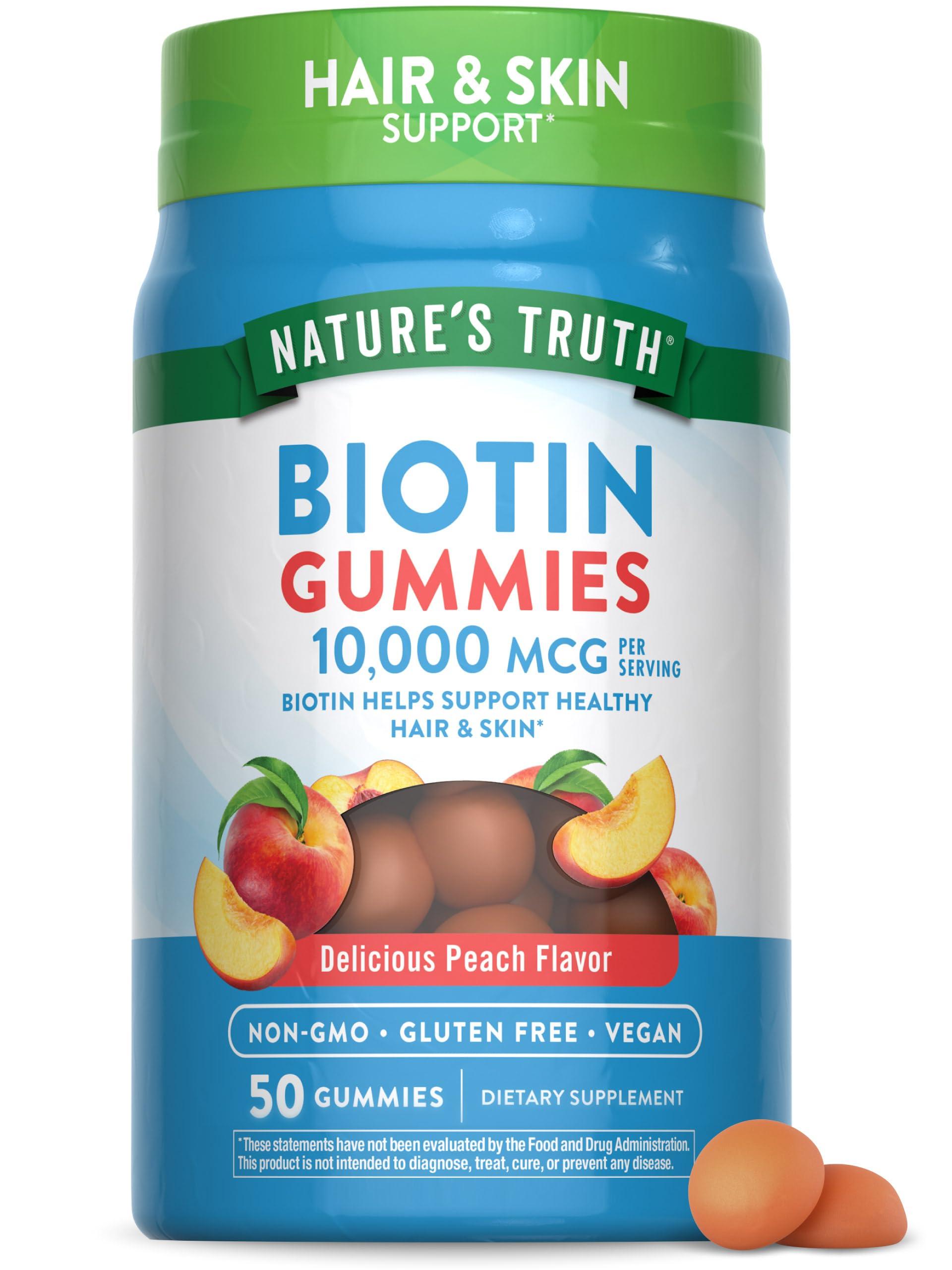 Nature\'s Truth Nature\'s Truth Biotin Gummies | 10000mcg | 50 Count | Vegan, Non-GMO & Gluten Free Supplement | Peach Flavor