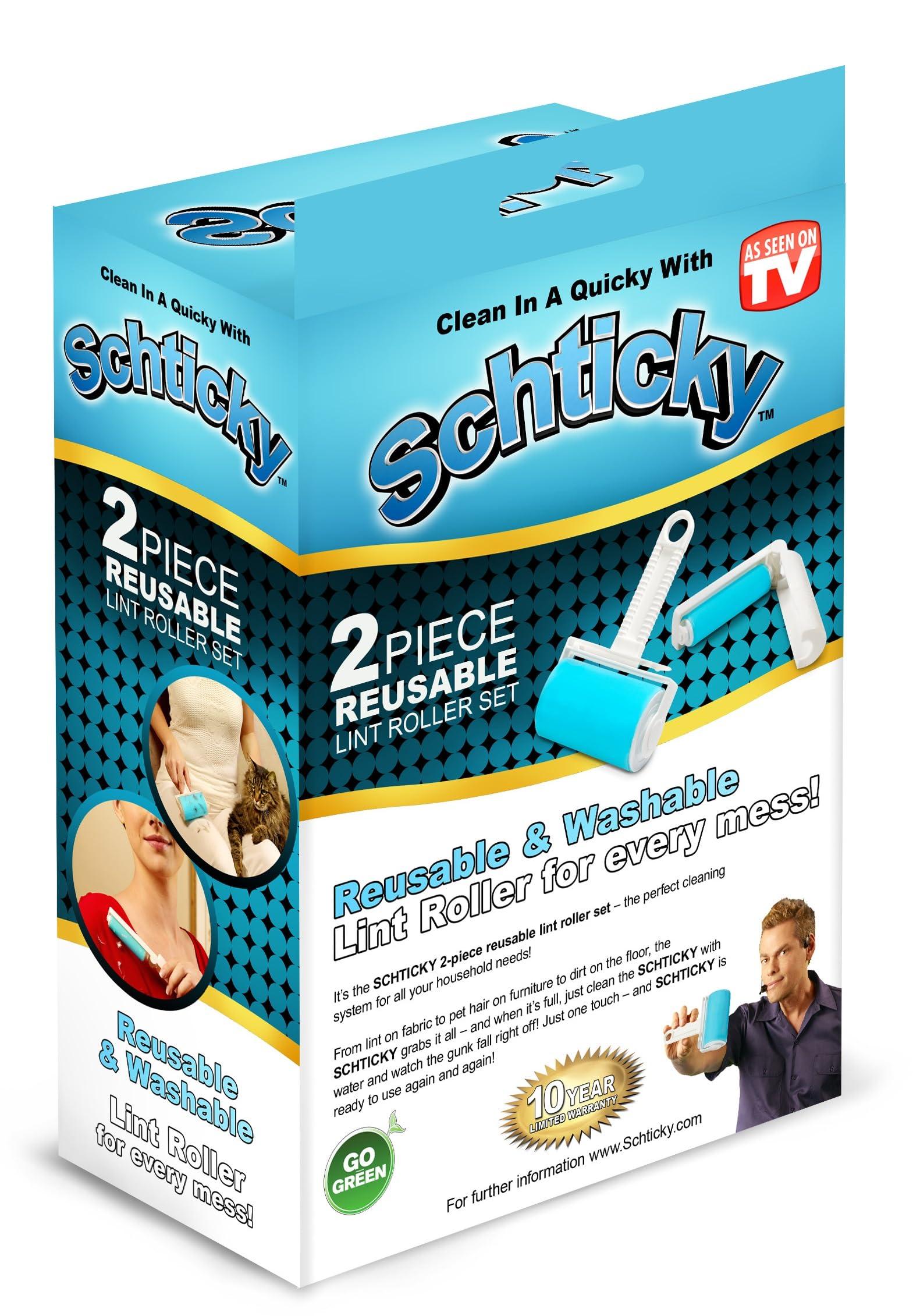 Schticky Schticky Lint Roller Set - Reusable & Washable Lint Roller Cleaner for Clothes Sofa Furniture Car Cat Dog Hair - Clean in a Quicky with Schticky (2 Piece)