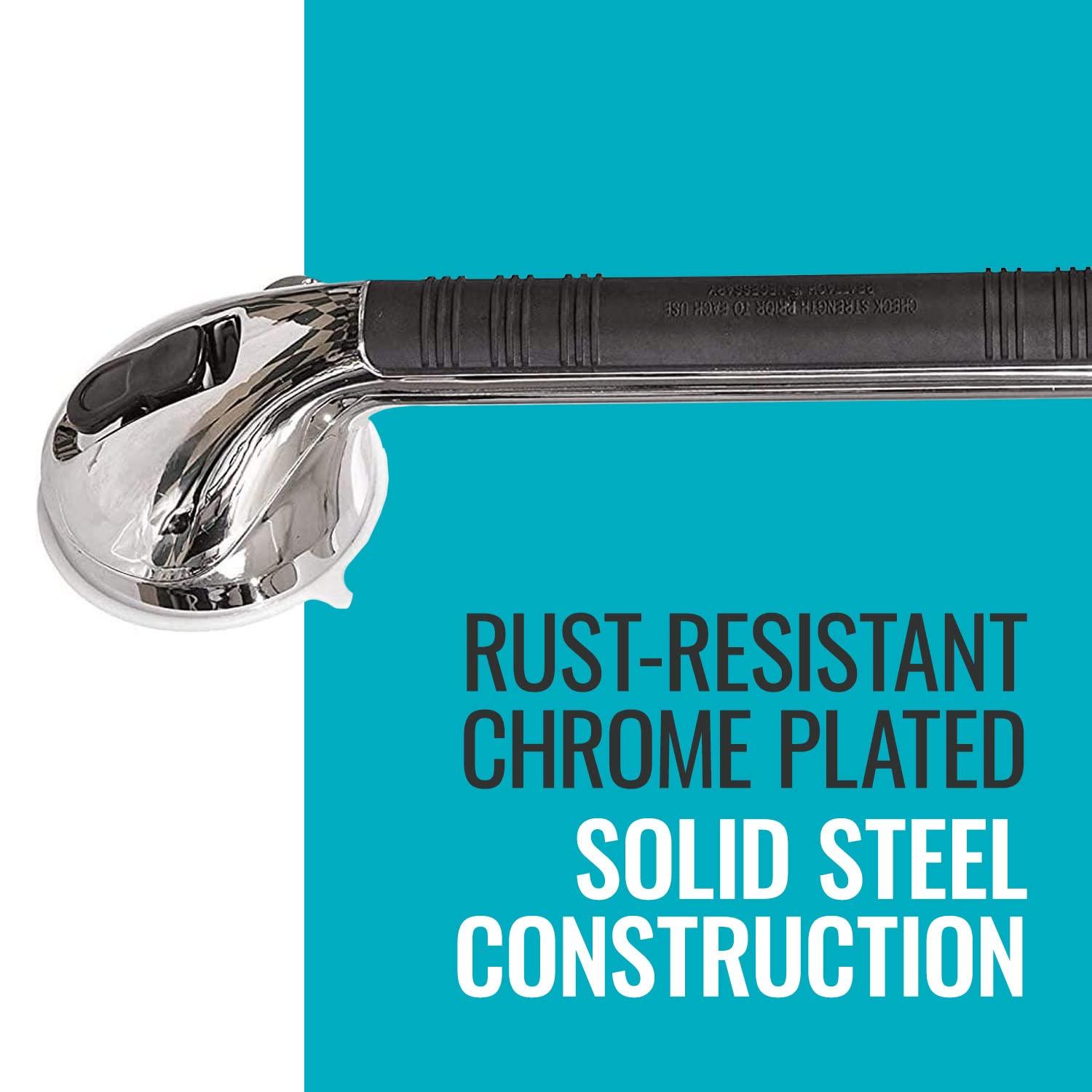 DMI DMI Suction Cub Grab Bars for Bathroom, Shower Grab Bar, Shower Handles for Elderly, Grab Bars for Bathtubs and Showers, Suction Grab Bar for Shower, Tub Grab Bar, Chrome 16 Inch (Pack of 2)