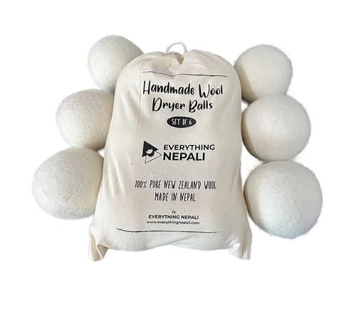 Everything Nepali Laundry Wool Dryer Balls 6 Pack - Premium Natural Organic, Chemical Free, Reusable, Anti Static, Reduces Clothing Wrinkles and Saves Drying Time