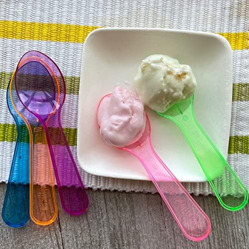 Outside the Box Papers Mini Taster Spoons - Clear Plastic - Blue, Pink, Green, Yellow, Orange - 150 Pack by Outside the Box Papers