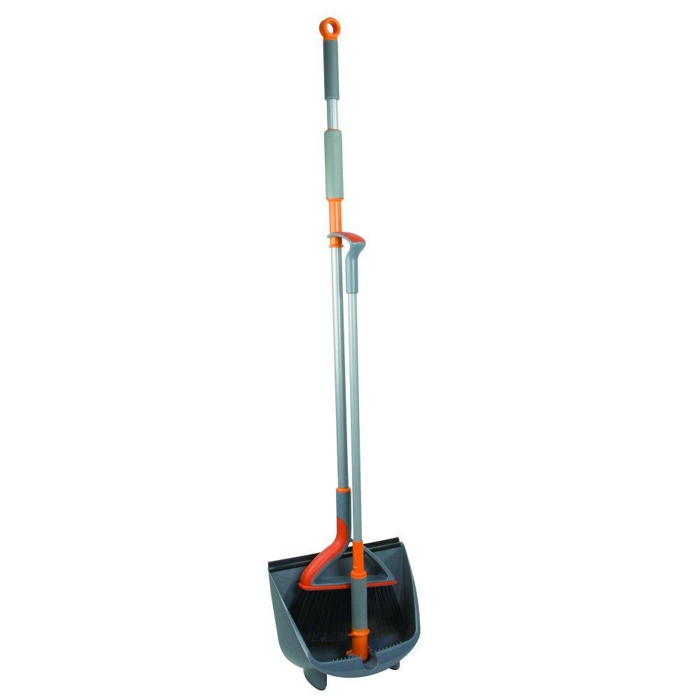 Casabella Casabella Quick 'n Easy Upright Broom and Dustpan Set, Gray/Orange