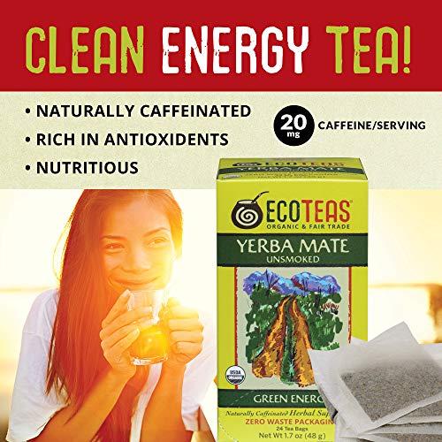 ECOTEAS ECOTEAS Organic Unsmoked Yerba Mate Tea Bags - 24 Count, 1.7 Oz - Organic Detox Tea - Hi Caf Tea - Clean Yerba Mate Energy Burst - Ecoteas Yerba Mate