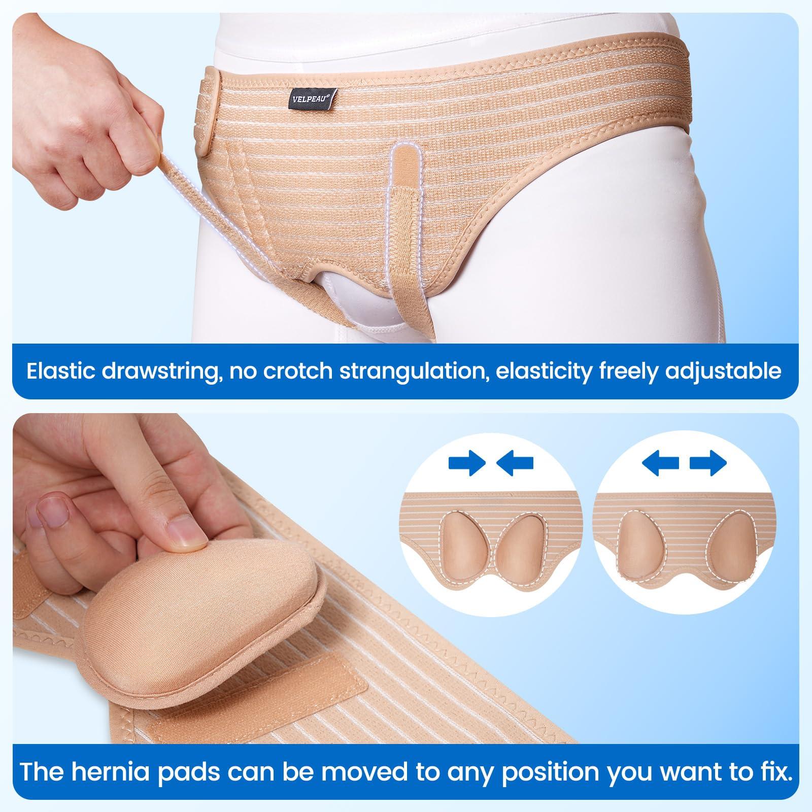 Velpeau VELPEAU Hernia Belt for Men & Women - Bilateral/Double Inguinal, Groin Hernia Support Truss Underwear Briefs, Pain Relief Recovery Adjustable Strap with 2 Removable Medical Compression Pads (Khaki, S)