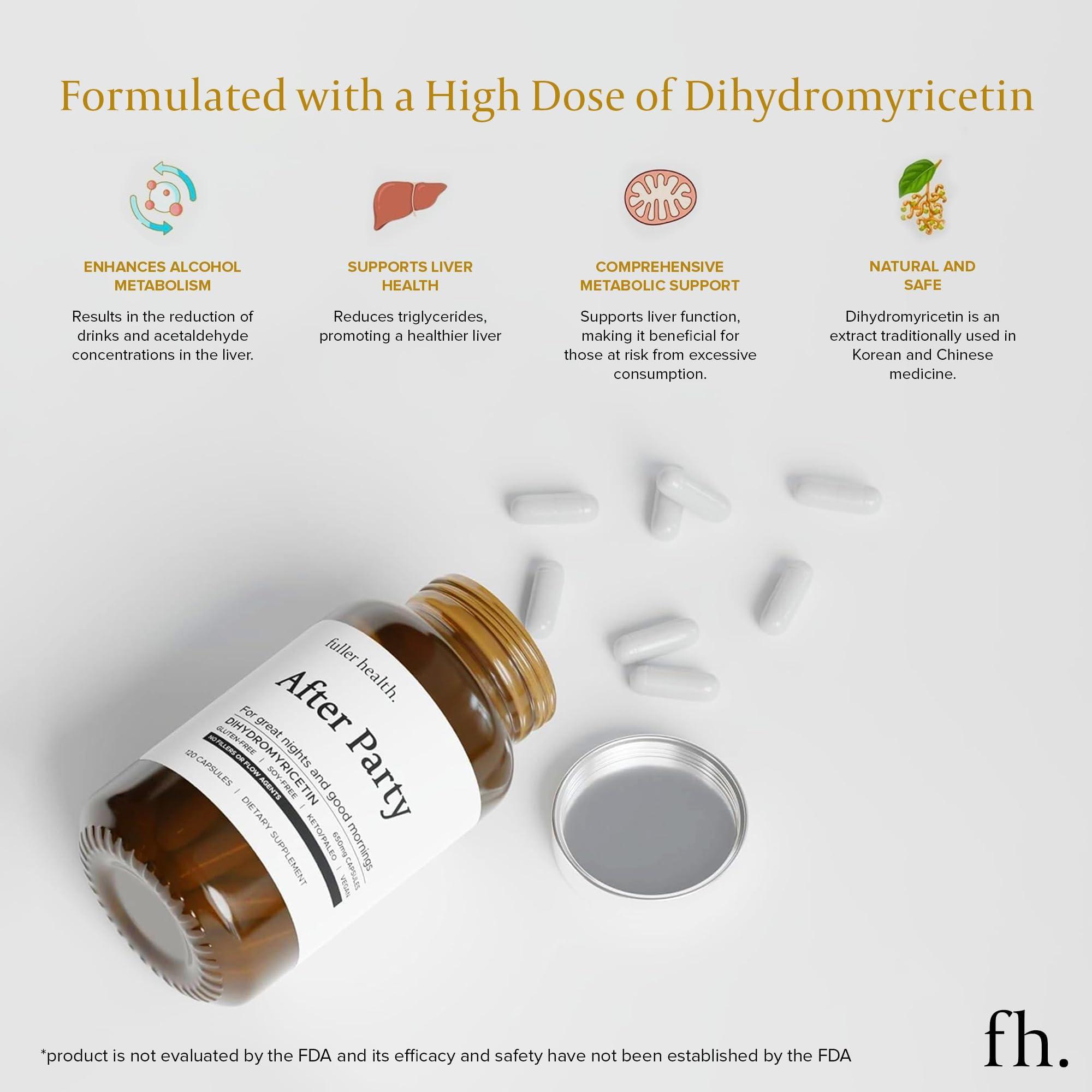 Fuller Health Fuller Health After Party, Dihydromyricetin Supplement | Supports Liver, Metabolism, Energy Levels, Post-Celebration Relief | Feel Refreshed, 650mg Per Pill | 1 Bottle, 24 Servings