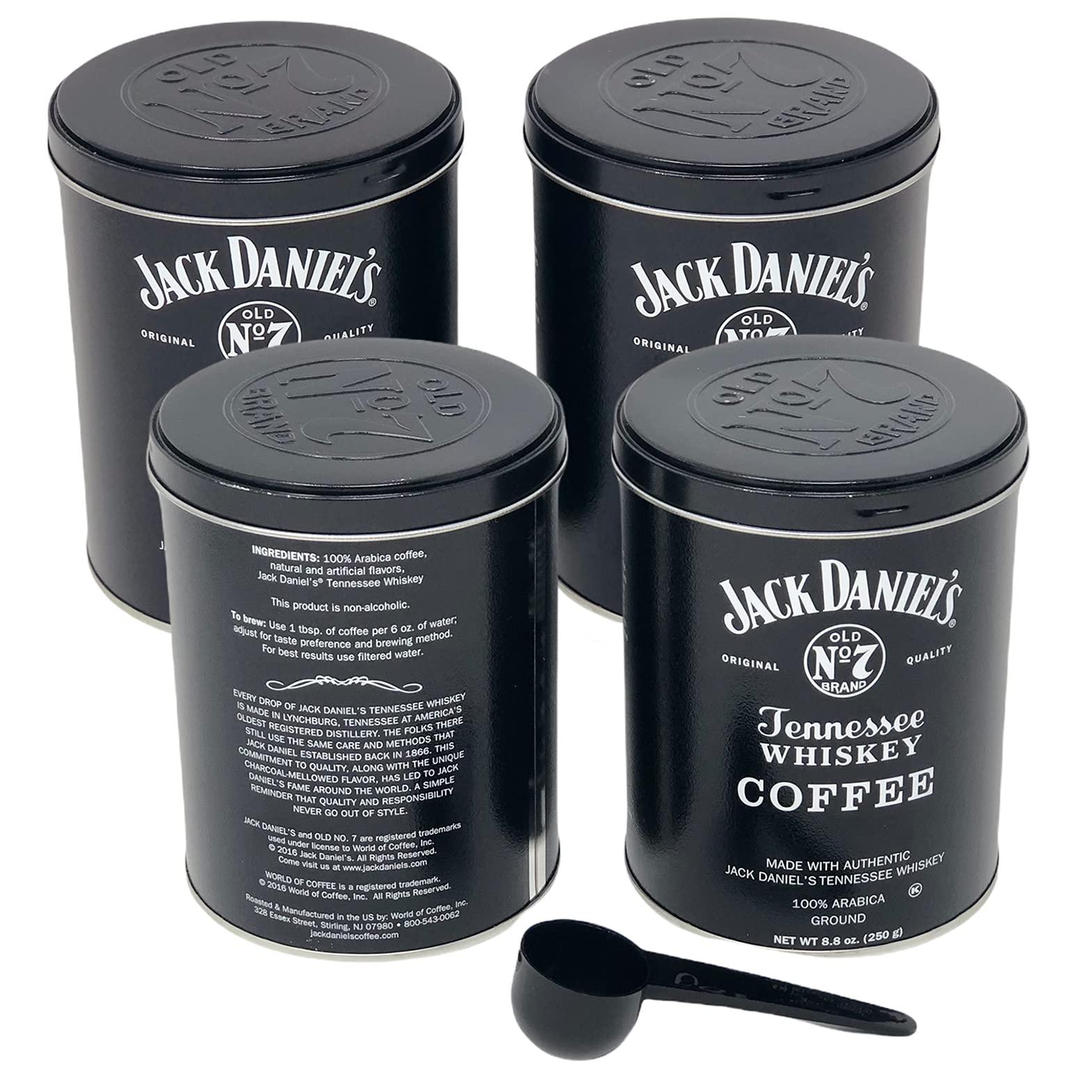 Lara's Gourmet Passions Jack Daniels Coffee (4 Pack, 8.8oz Each) Bundled with Complimentary Measuring Spoon - 100% Arabica, Medium Roast, Ground Gourmet Coffee, Kosher