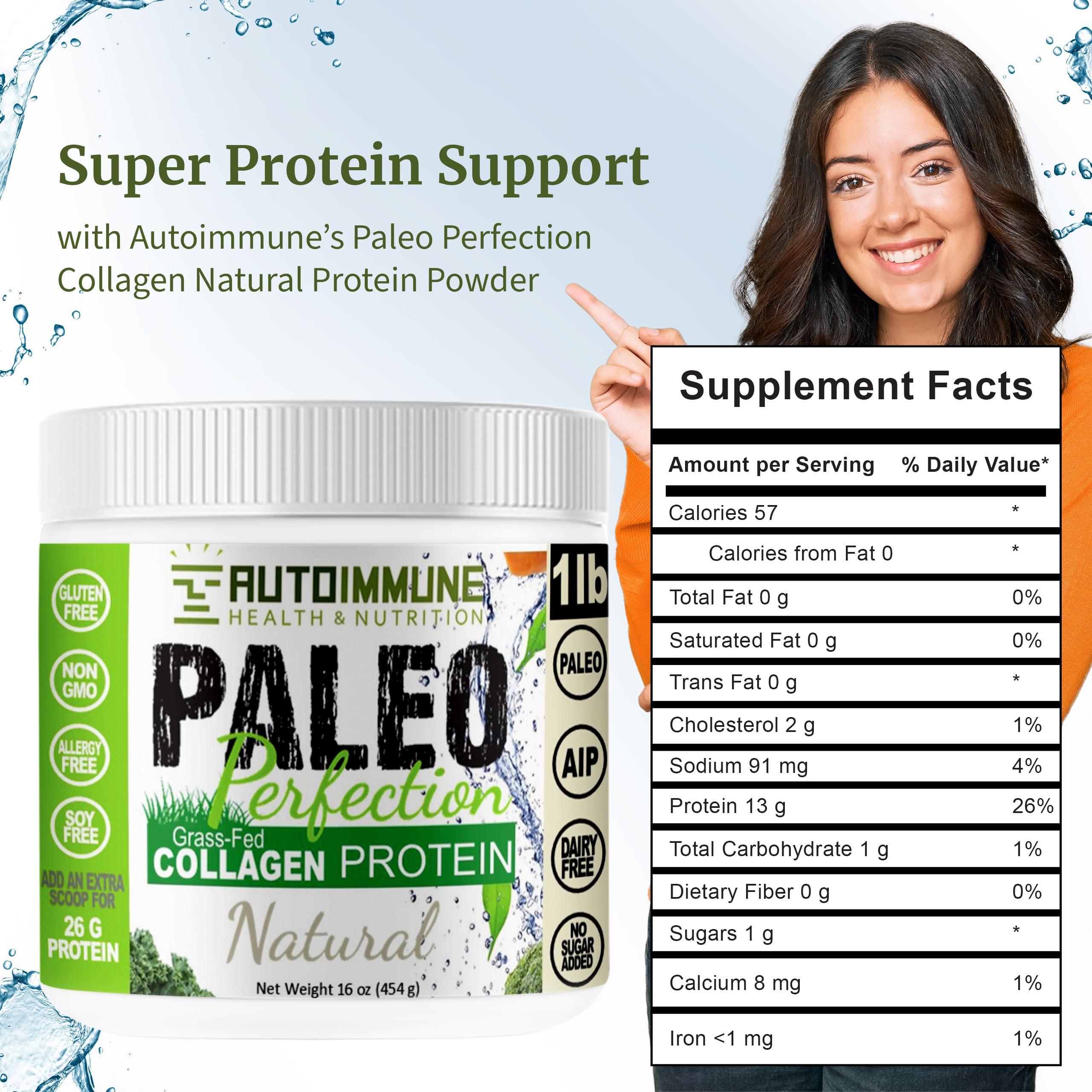 AUTOIMMUNE HEALTH & NUTRITION Paleo Perfection Natural Grass Fed Beef Collagen Protein Powder for Men & Women w/ Apple Fiber, Carrot, Broccoli - 300g Paleo, Keto, SCD, AIP Protein Powder & Superfood Blend - Unflavored, Unsweetened