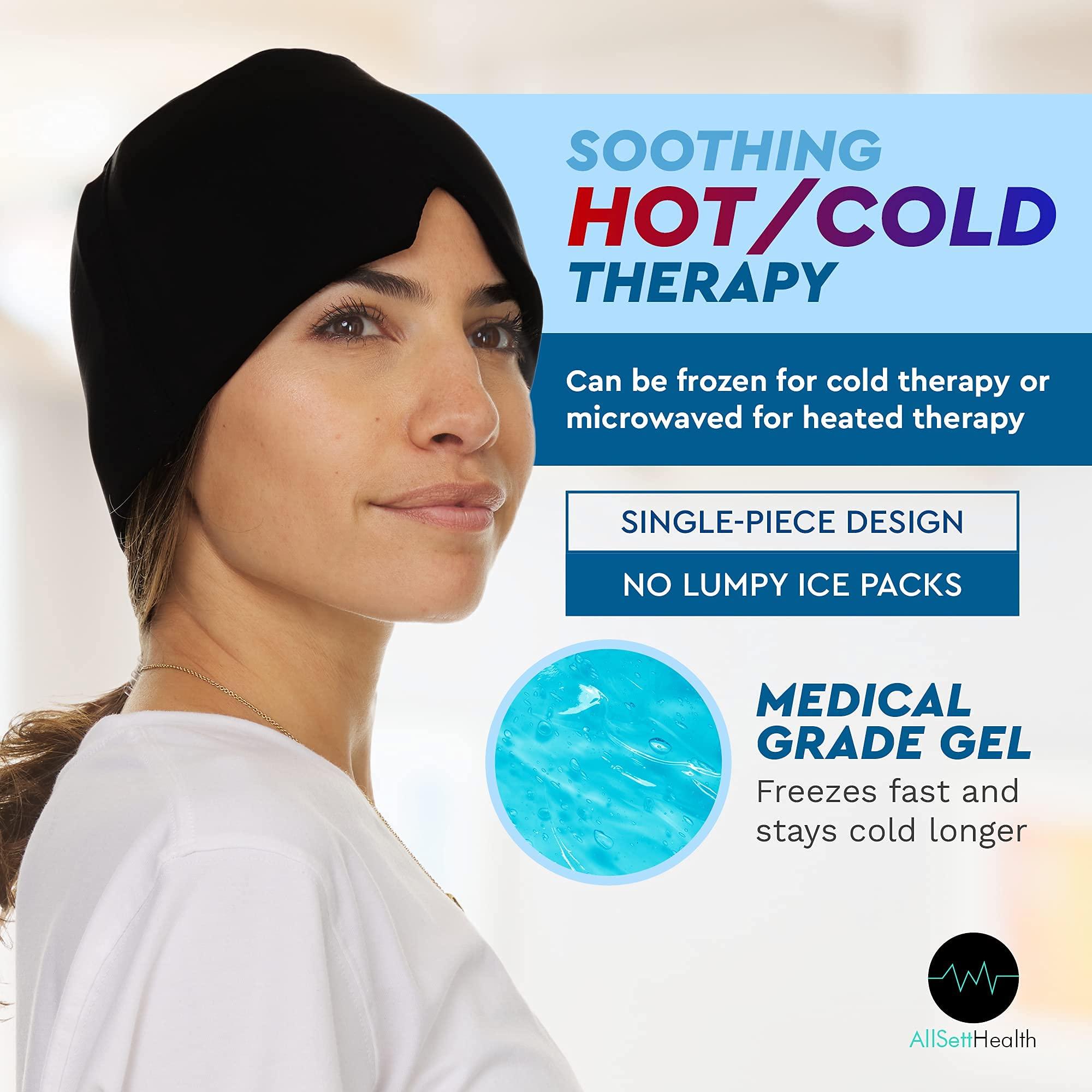 AllSett Health 2 Pack - Migraine Relief Cap Ice Head Wrap Headache and Migraine Hat | Headache Relief with Hot/Cold Gel Head Ice Pack with Face and Eye Headache Mask Compress - FSA HSA Eligible Items