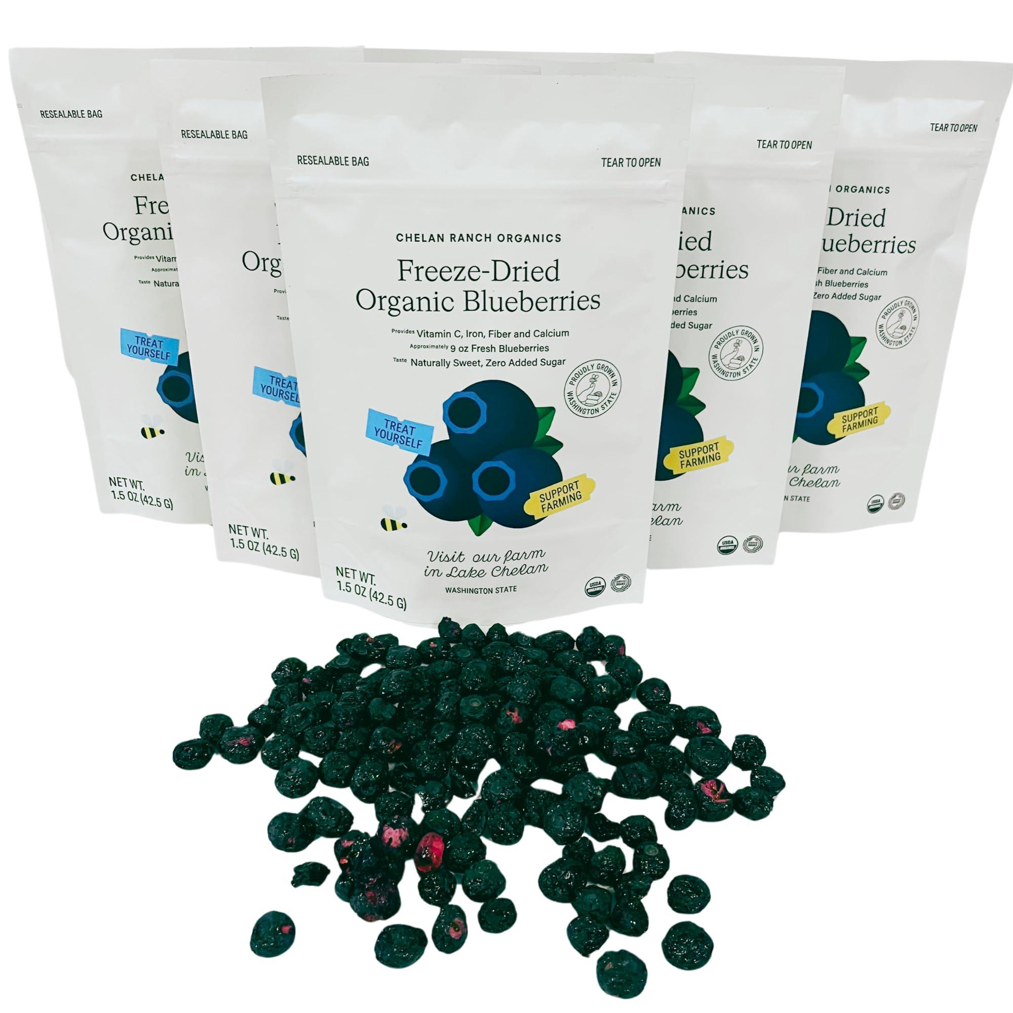 Chelan Beauty Chelan Ranch Organics Premium Freeze-Dried Organic Blueberries, Non-GMO & Vegan, 1.5 Ounce Bag (3-Pack)
