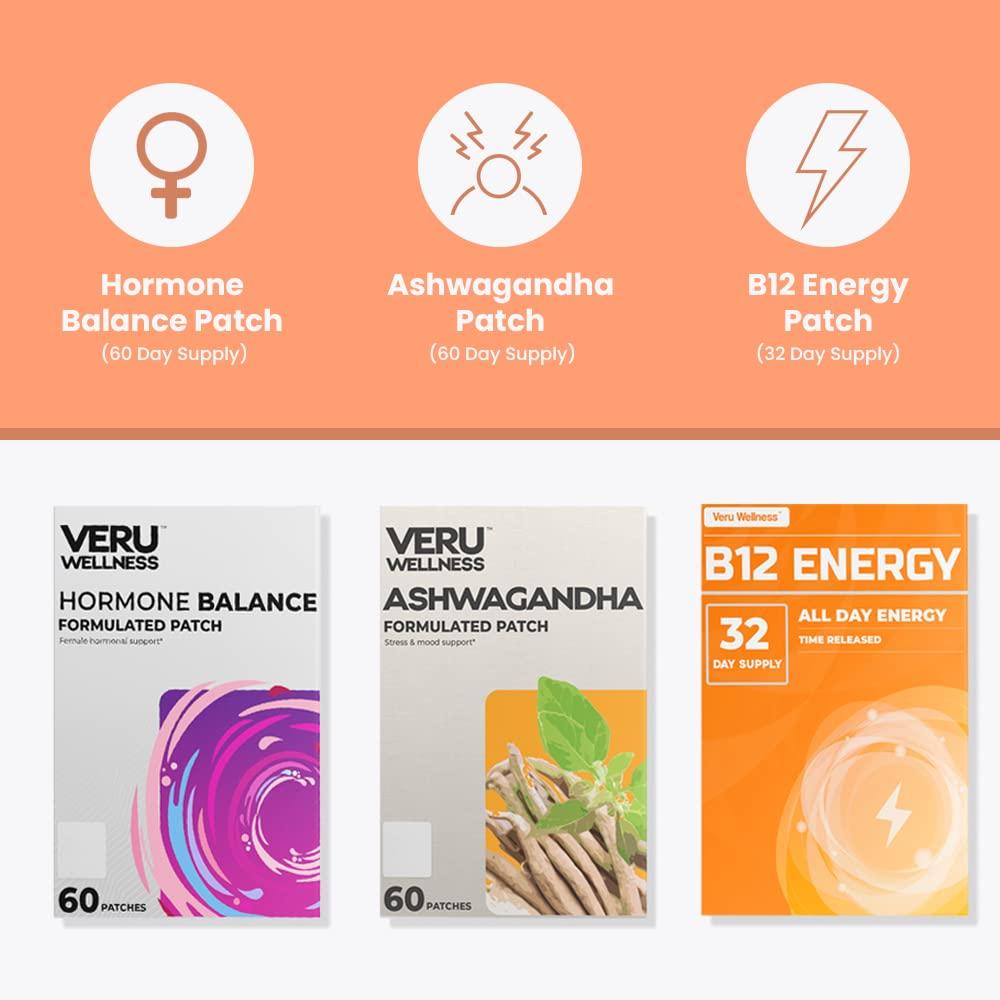 Veru Wellness Veru Wellness Hormonal Balance Patch for Women Compete Bundle - Myo-Inositol & D-Chiro, Ashwagandha, B12 Energy - PMS Relief, Mensural Support, Mood Stress and Energy (2 Month Supply)