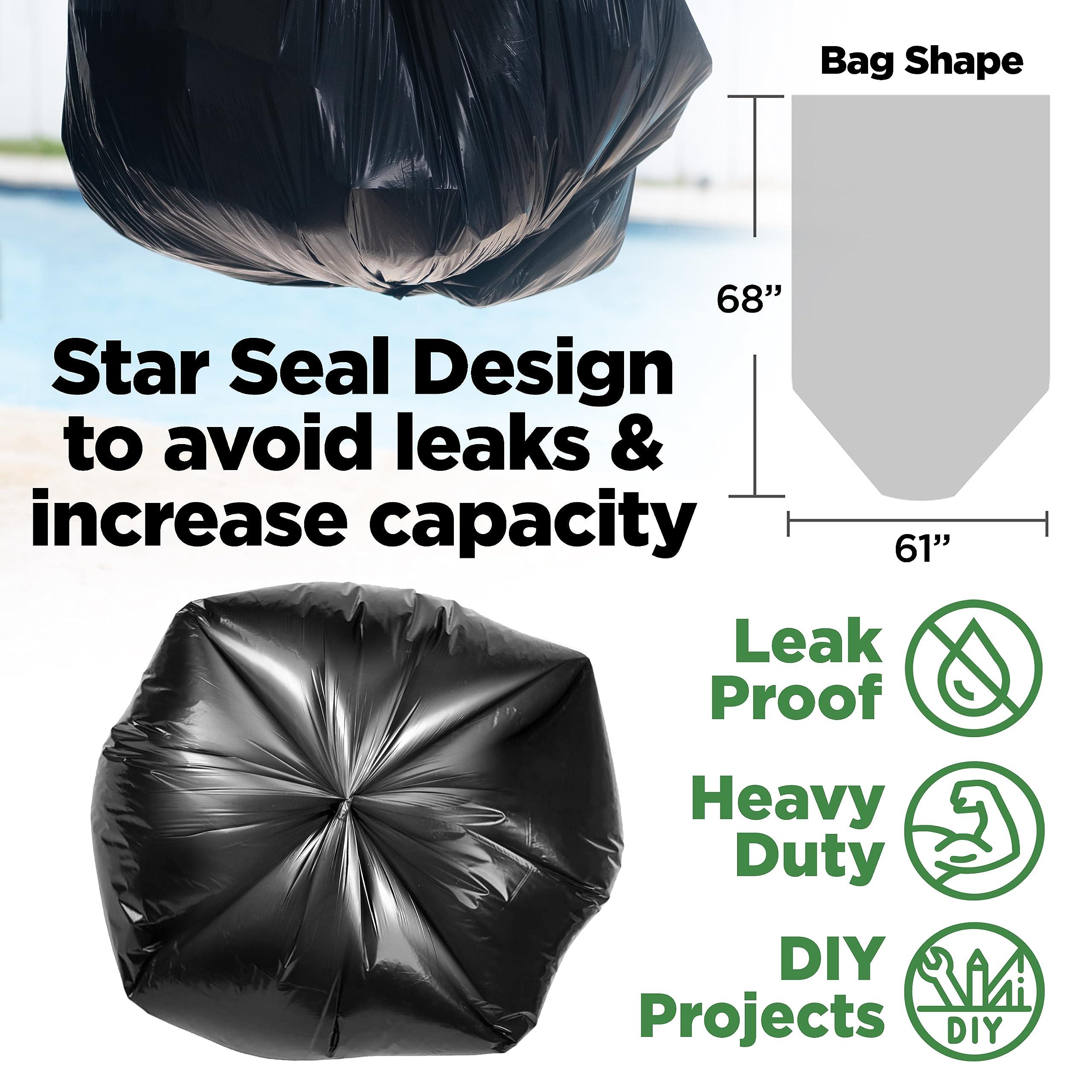 ToughBag ToughBag 95-96 Gallon Extra Large Trash Bags, 61x68 Black Garbage Can Liners, 1.2 Mil Thick (25 COUNT), Heavy-Duty 96 Gallon Trash Can Liners - Made In USA