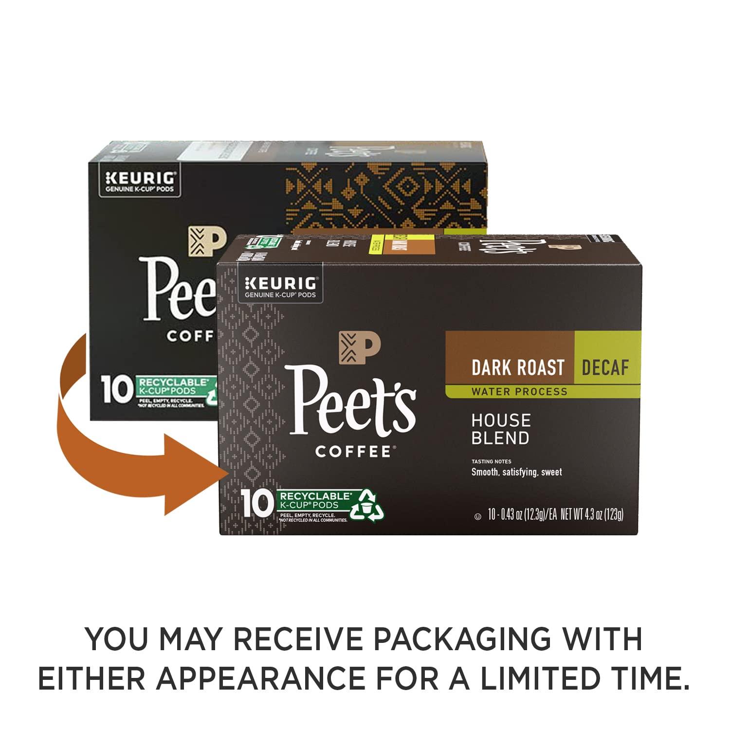 Peet's Coffee Peet's Coffee, Dark Roast Decaffeinated Coffee K-Cup Pods for Keurig Brewers - Decaf House Blend 10 Count (1 Box of 10 K-Cup Pods) Packaging May Vary
