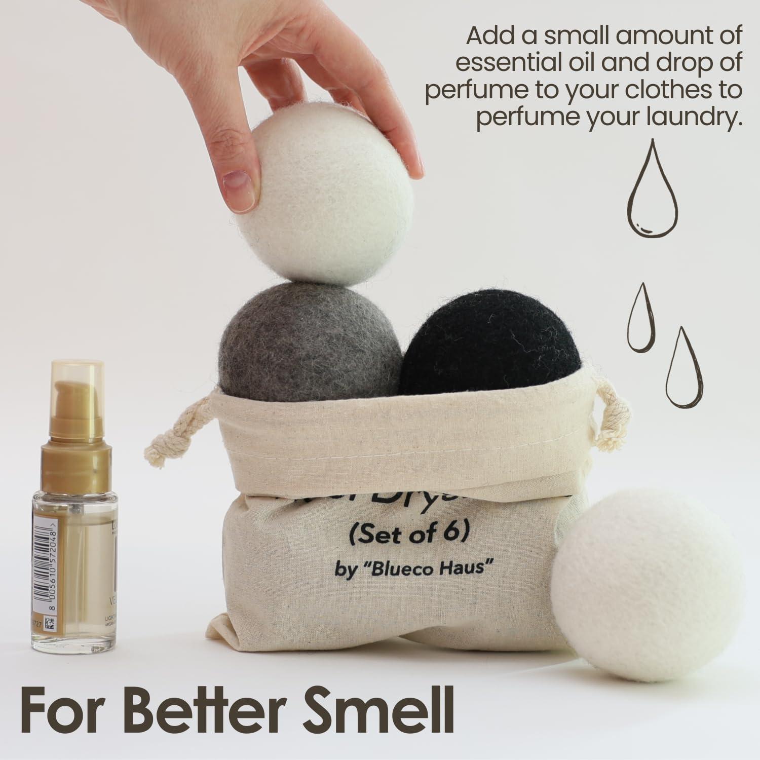 Blueco Haus Blueco Haus Dryer Balls - Set of 6 XL Size 3 Colors - Reusable -Dryer lint Balls - Laundry Wool for Dryer - Dryer Balls Cozy House - Dryer Balls friendsheep - Wool Dryer Balls