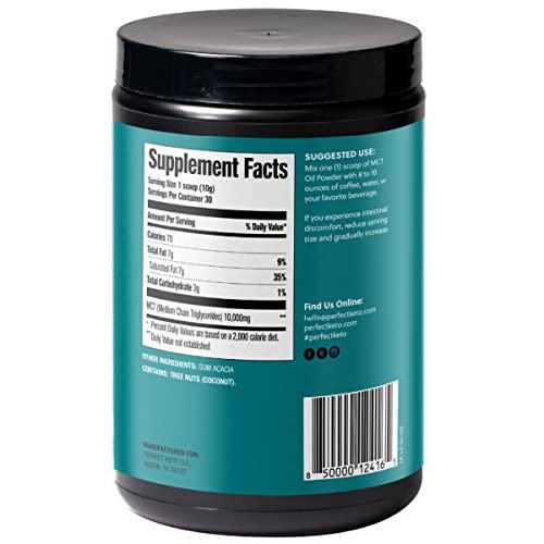 Perfect Keto Perfect Keto 7g MCT Oil Powder, Medium Chain Triglycerides Supplement, Non Dairy Coffee Creamer for Keto Diet, Ketogenic MCT Oil Mix for Coffee, Smoothie, Protein Shakes, Tea, Unflavored, 30 Servings