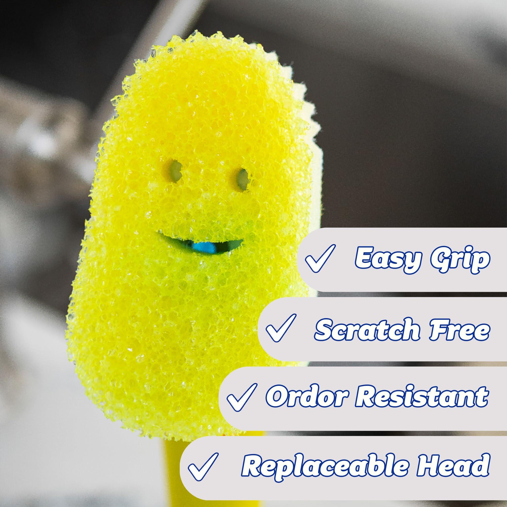 Scrub Daddy Scrub Daddy Dish Daddy Dish Wand & Refill Heads, Soap Dispensing Dish Brush, Texture Changing Washing Up Sponge With Liquid Handle, Dish Sponge with Built-in Scraper & Scrubbing Head, Drip stand, Blue