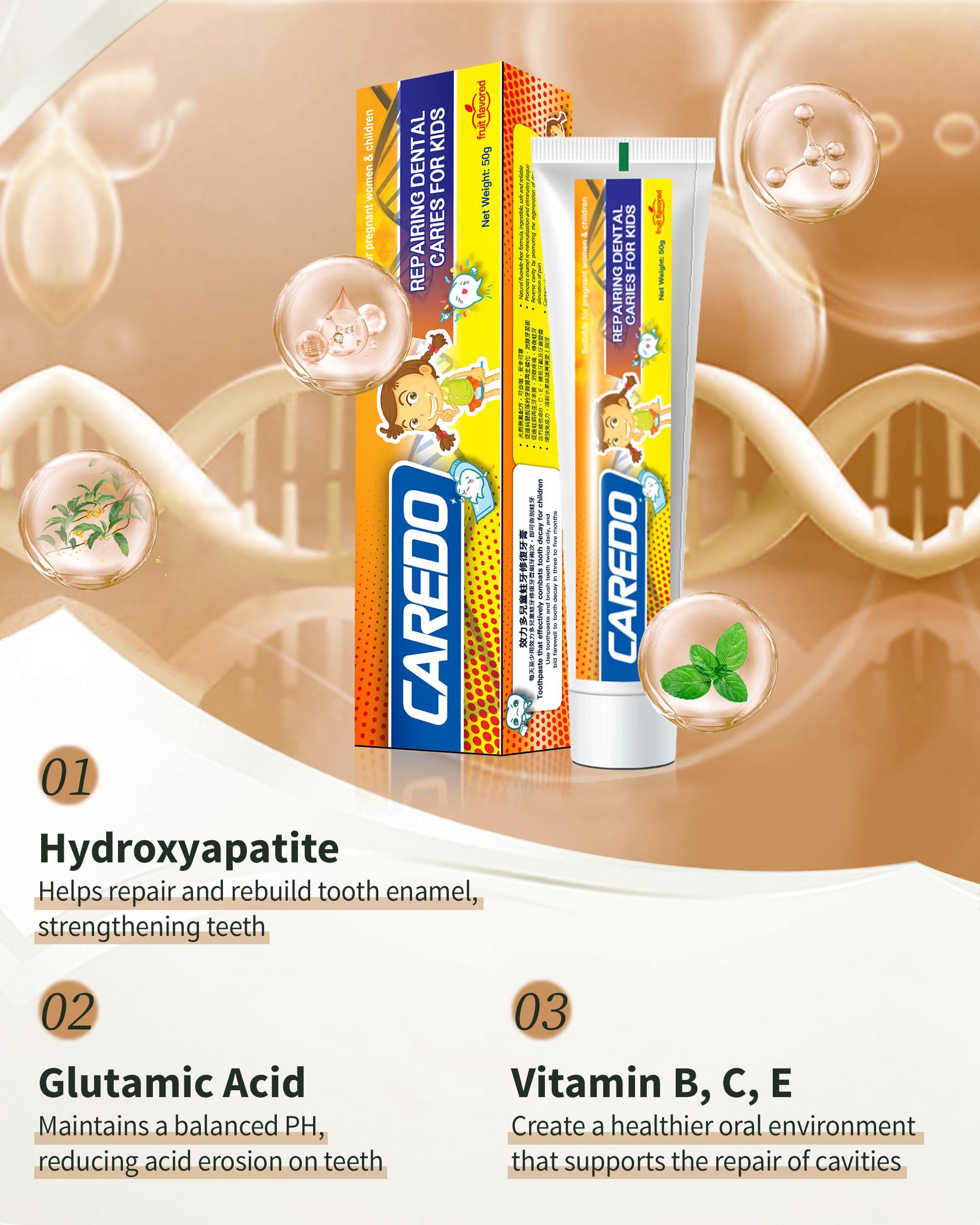 CAREDO Kids Hydroxyapatite Toothpaste for Reversing Cavities, Fluoride-Free Home Cavity Repair, Safe Toddler & Baby Toothpaste for Enamel Repair, Tooth Decay Repair Remineralizing Treatment Fruity 1Tube