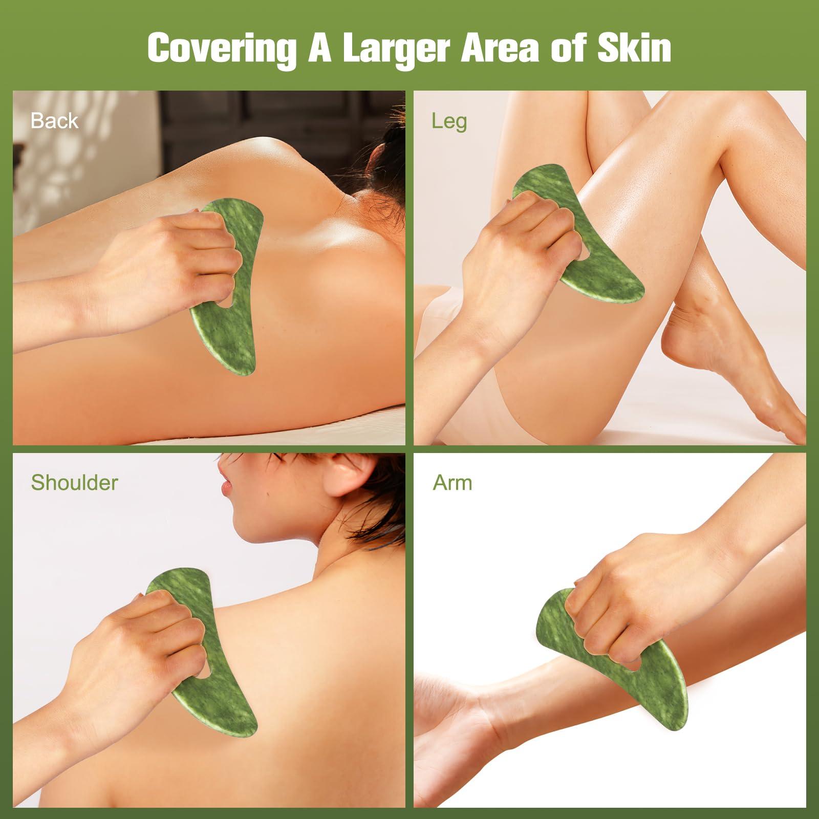 airogym Jade Stone Gua Sha Massage Tool Set Larger Guasha Board with Handle, Muscle Scraping Massage Tools, Guasha Scraping Scalp Comb, Acupuncture Tools for Back Neck, Head, Relaxation Lymphatic Drainage