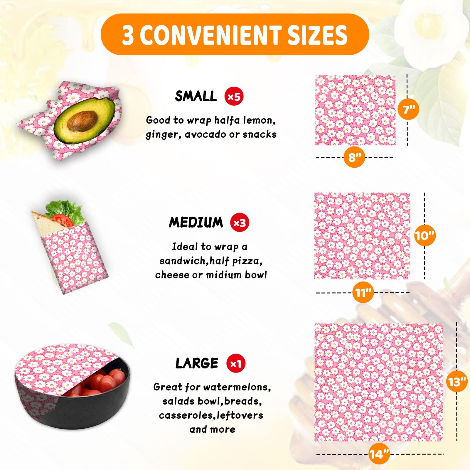 WDG Reusable Beeswax Wrap - 9 Pack, Beeswax Wraps for Food, Eco-Friendly Beeswax Food Wrap, Organic, Sustainable, Biodegradable, Zero Waste, Plastic-Free Food Storage (1L Orange | 3M Lemon | 5S Pear)