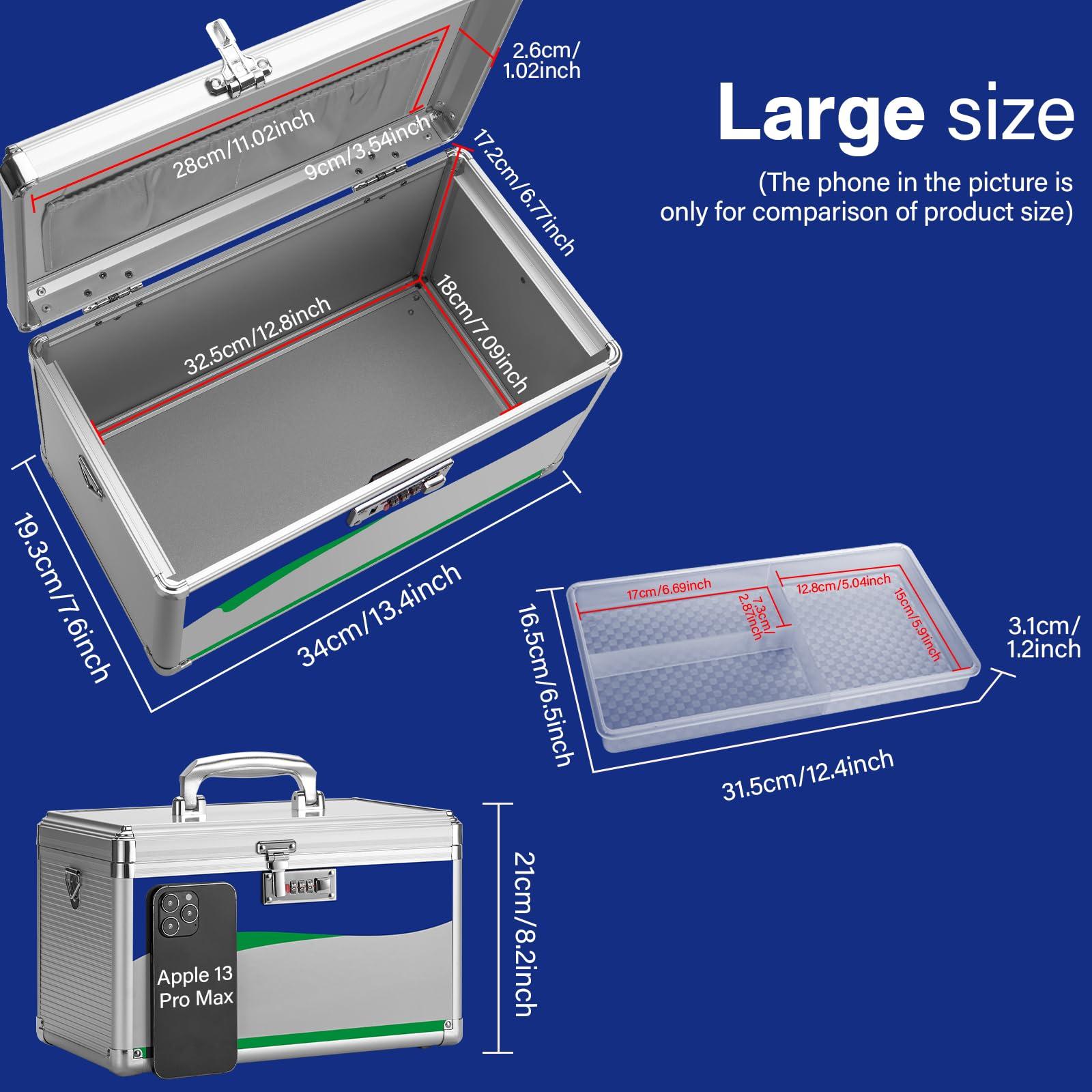 GODLONSEN GODLONSEN Medicine Lock Box With Combination Lock - 13.4 x 7.6 x 8.2 Inches - First Aid Safe Medication Storage Box, Medications and Personal Items, Safe Box for Home and Outdoor - Silver