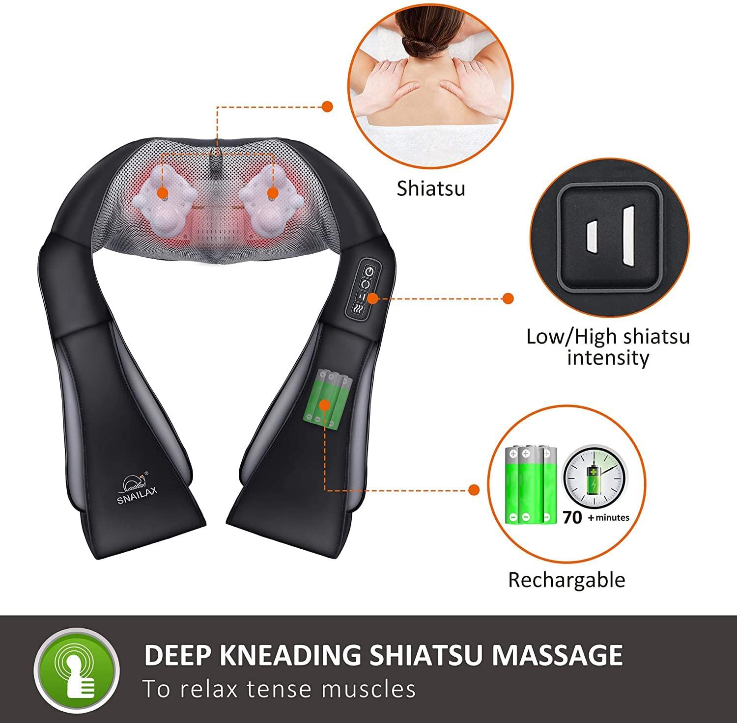 Snailax Snailax Cordless Neck Back Massager - Shiatsu Neck and Shoulder Massager with Heat, Portable Massagers for Neck and Back, Lumbar, Foot Electric Massage Pillow