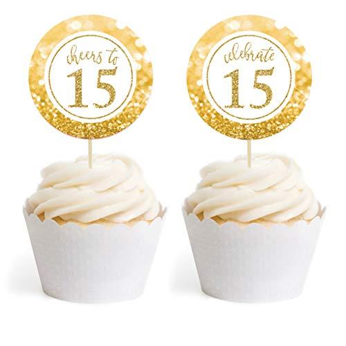 Andaz Press Glitzy Faux Gold Glitter Round Cupcake Toppers, Cheers to