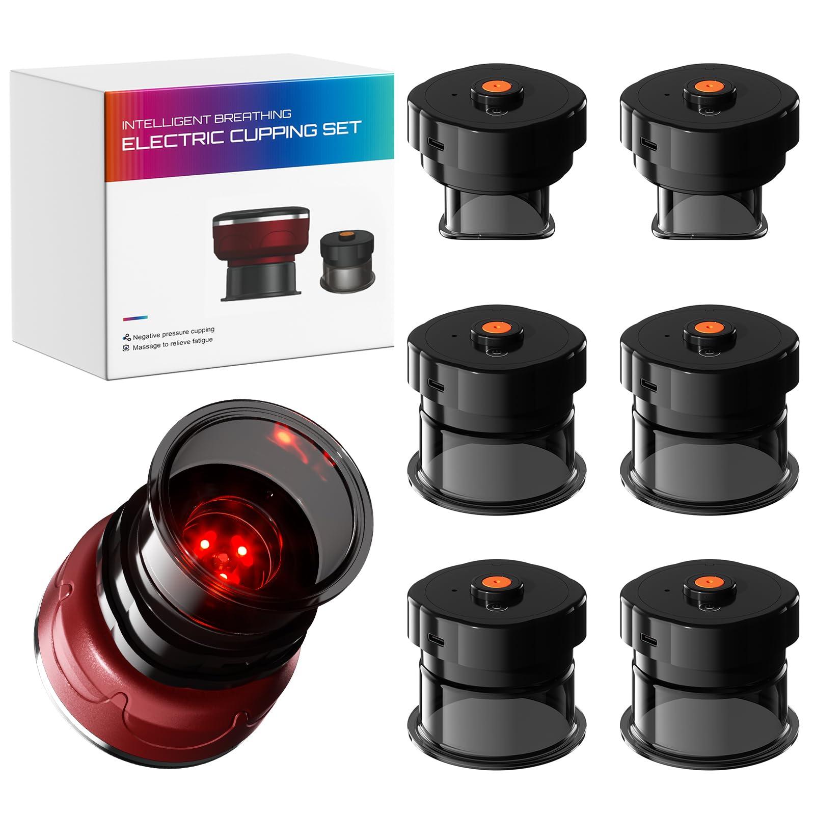 UBALANCE UBALANCE Cupping Kit for Massage Therapy, Cupping Therapy Set 6 Cups, Electric Smart Cupping Machine, 4 in 1 Negative Pressure Massager with 12 Modes for Fatigue Relief, Red
